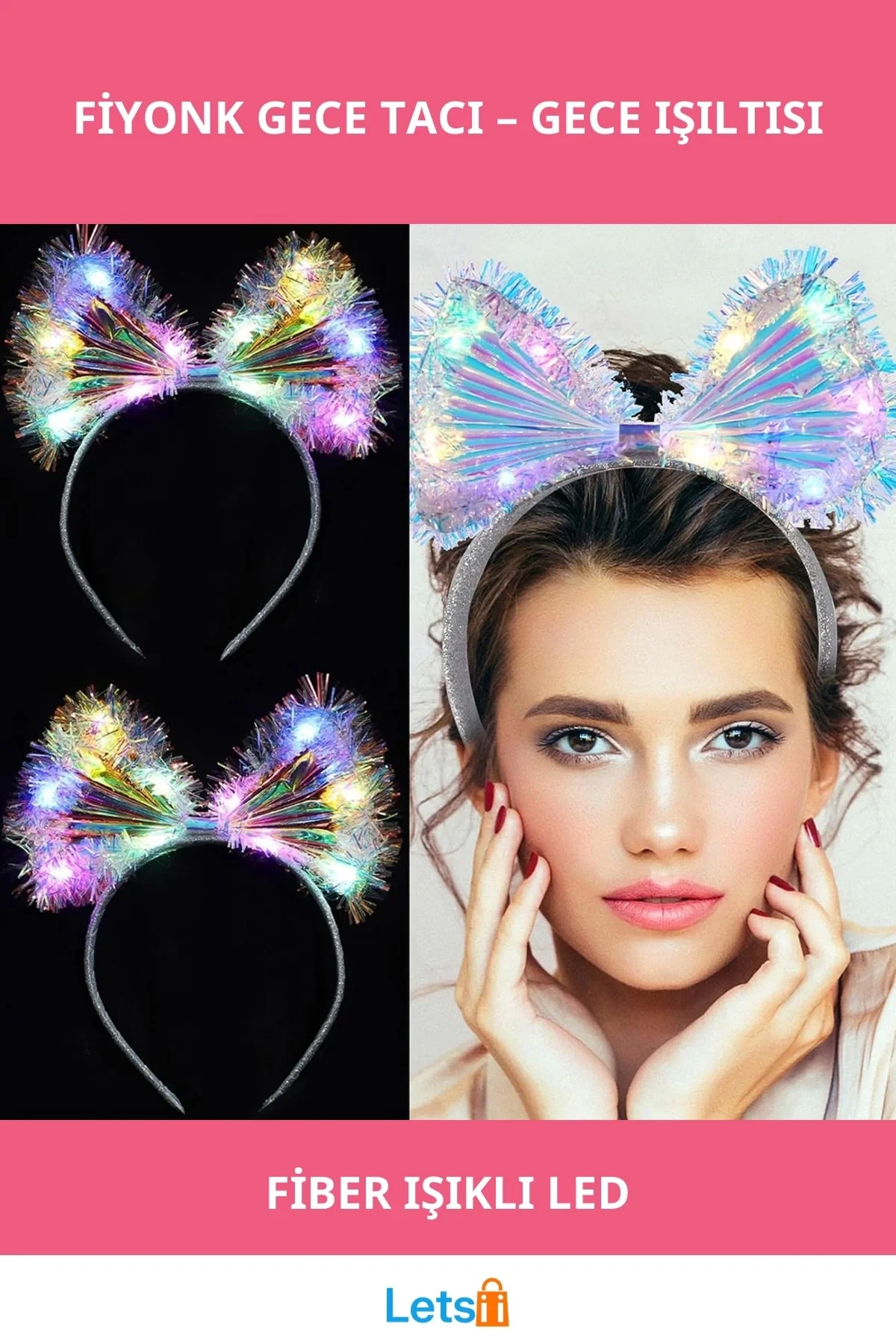 Fiyonk Gece Tacı Fiber Işıklı LEDli Parti Aksesuarı