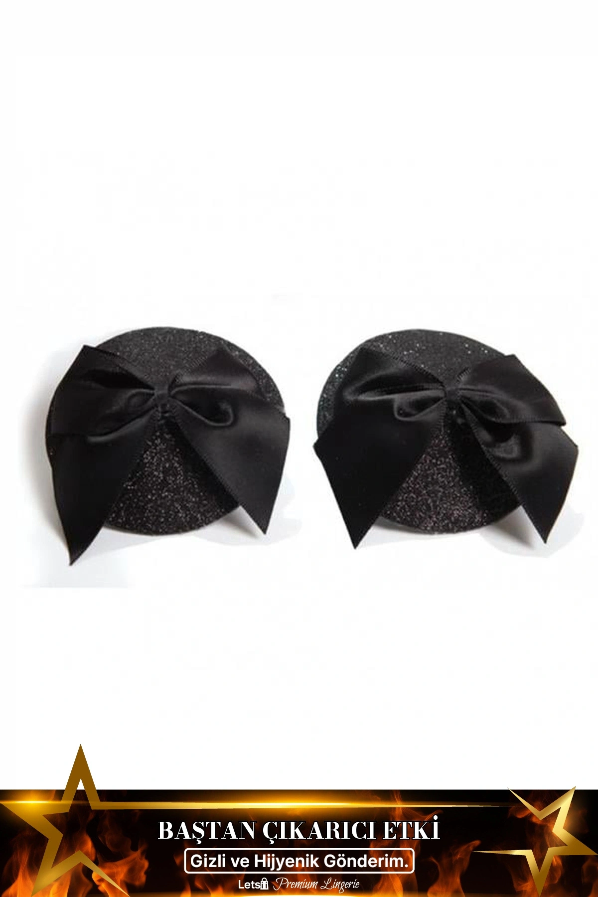 Fiyonklu Fantezi Göğüs Ucu Kapatıcı Siyah Renk