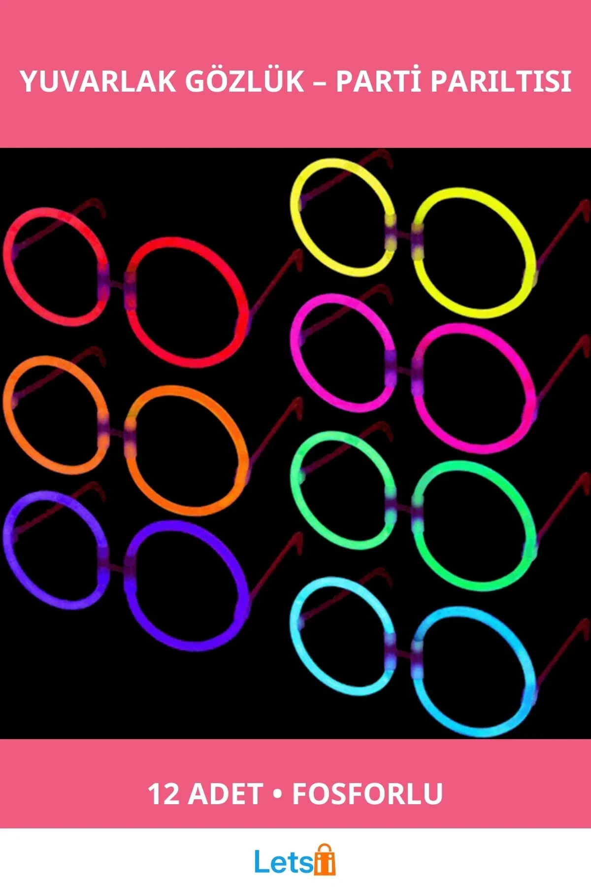 Fosforlu Glow Stick Yuvarlak Gözlük 12 Adet Parti Aksesuarı
