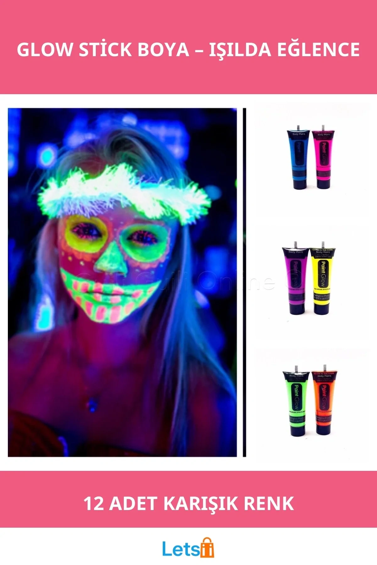 Fosforlu Kremsi Glow Stick Boya 12 Adet Karışık Renkler