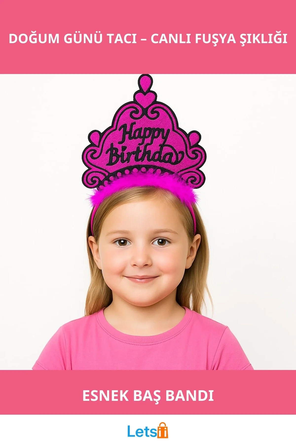 Fuşya Happy Birthday Doğum Günü Prenses Tacı