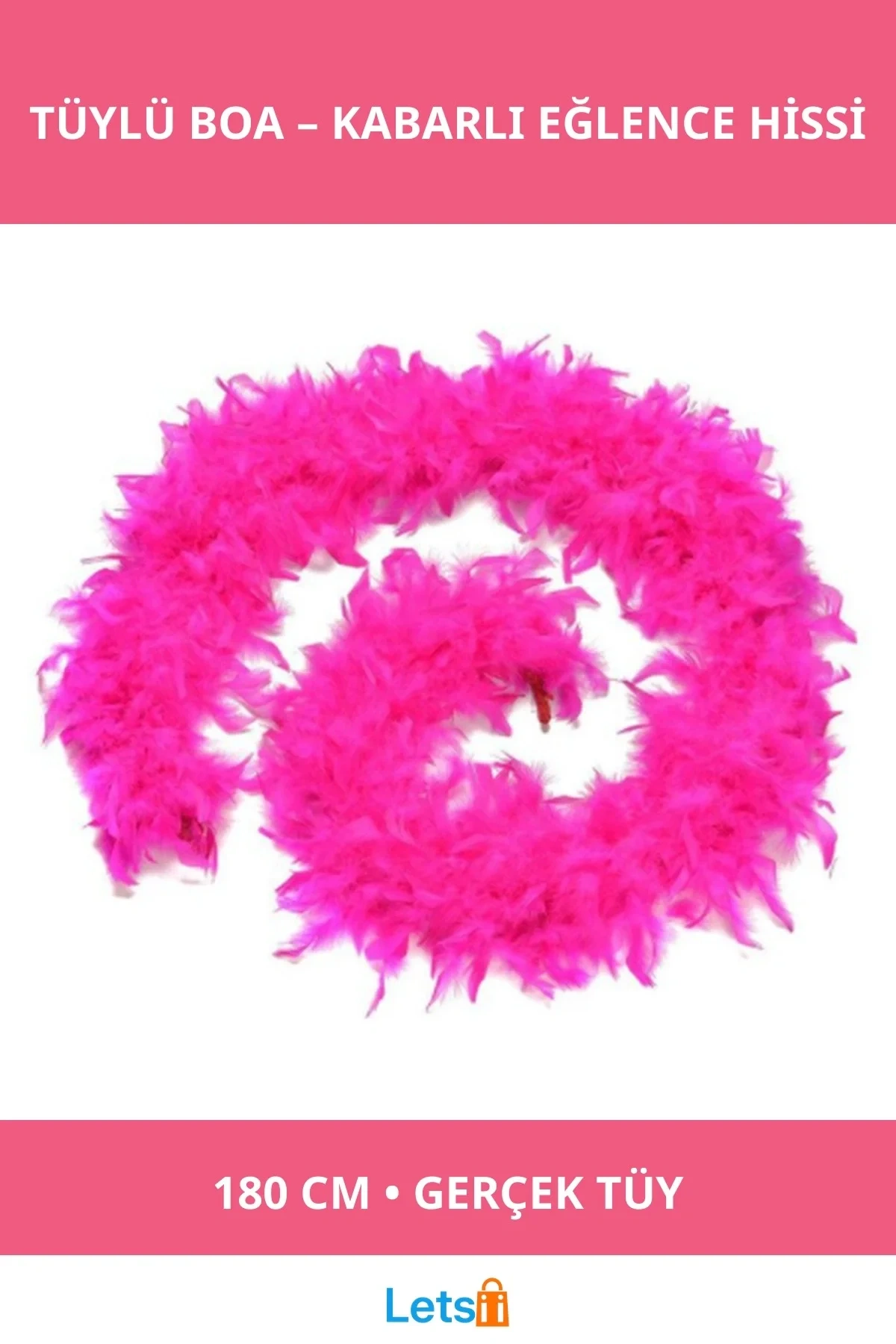 Fuşya Renk Kabarık Tüylü Otriş Boa 180 cm Gerçek Tüy Dekorasyon