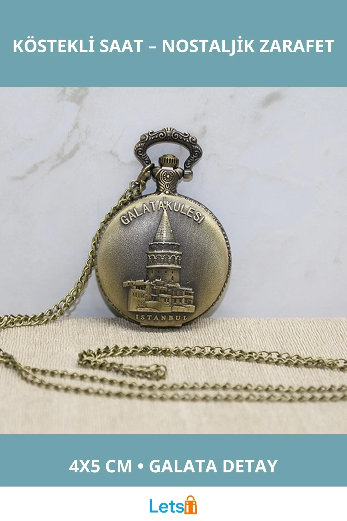 Galata Kulesi Tasarımlı Şık Köstekli Saat 4x5 cm
