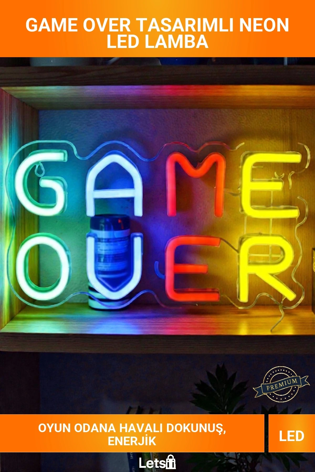 Game Over Tasarımlı Neon LED Lamba