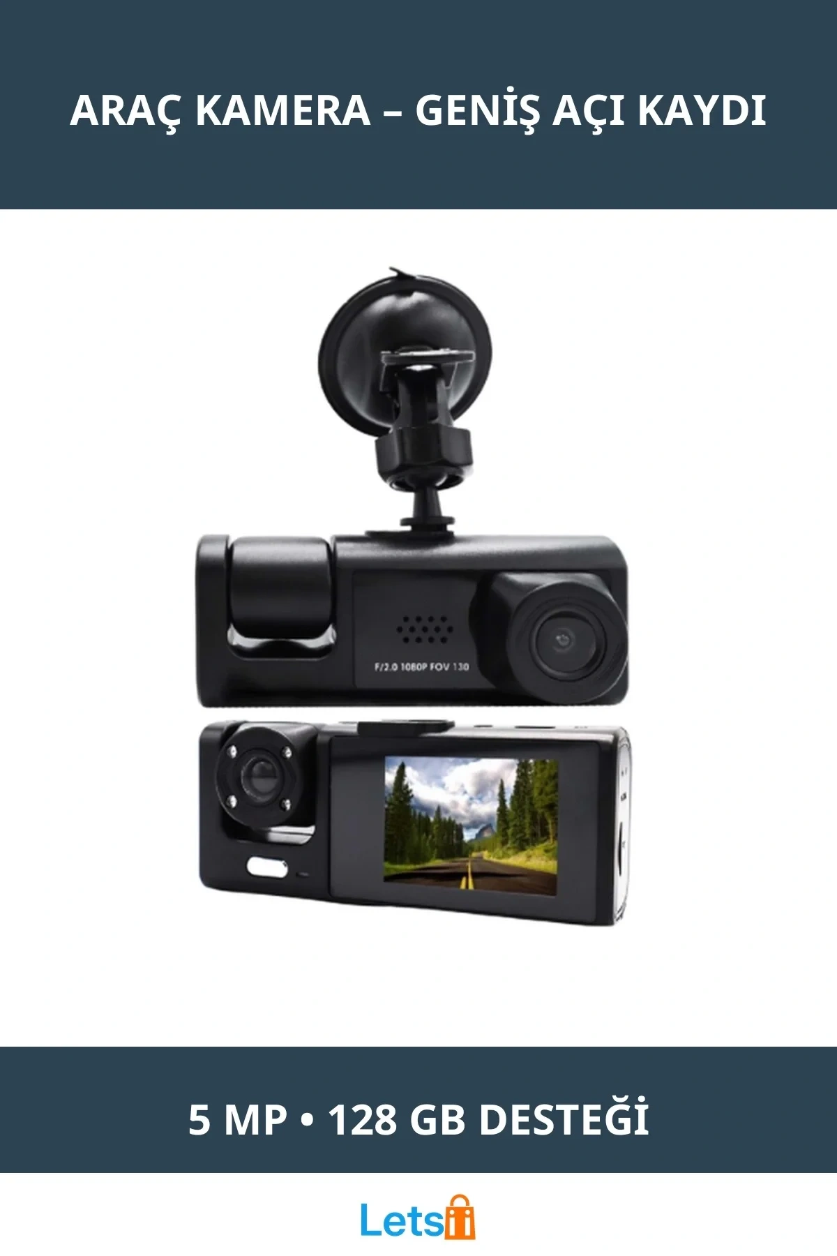 Geniş Açılı Lens 170° Araç Kamerası 2.0 IPS Ekran 5.0 MP Video Kaydedici