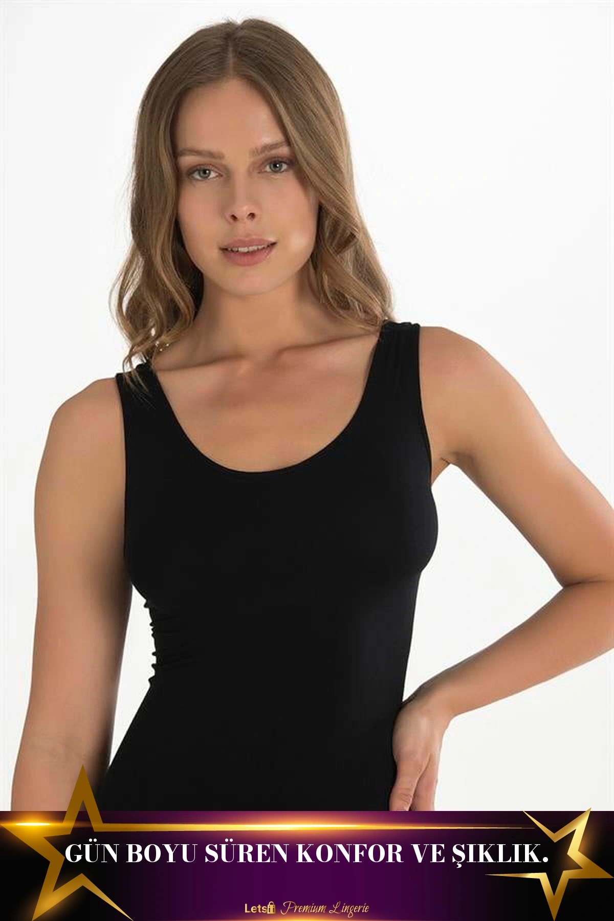 Geniş Askılı Kadın Ribana Atlet Siyah Renk