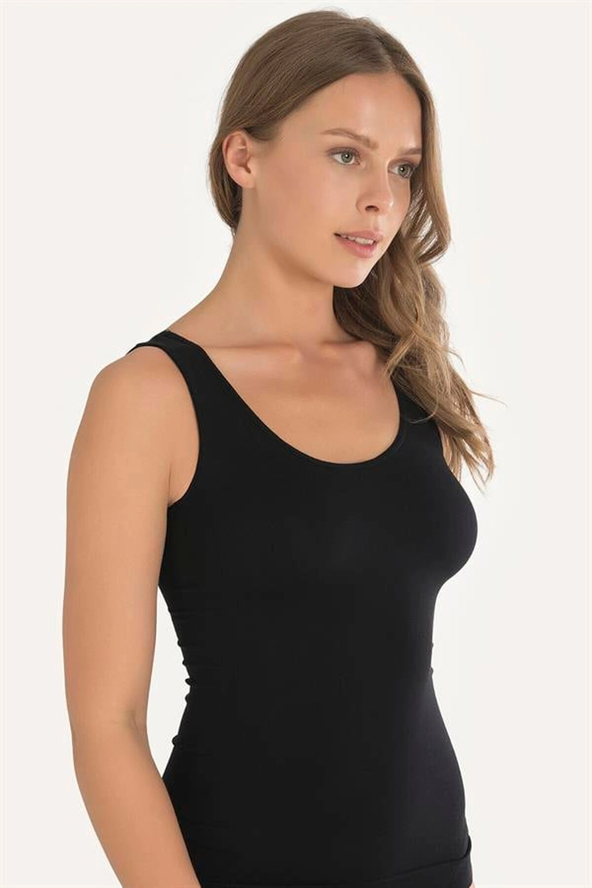 Geniş Askılı Kadın Ribana Atlet Siyah Renk