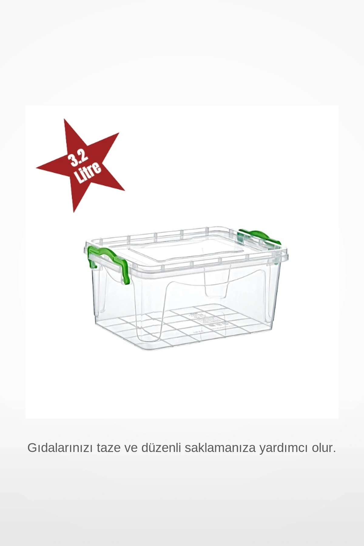 Geniş Hacimli Şeffaf Yeşil Klipsli 3.2 Litre BPA İçermez Hava Almaz Depolama Kutusu