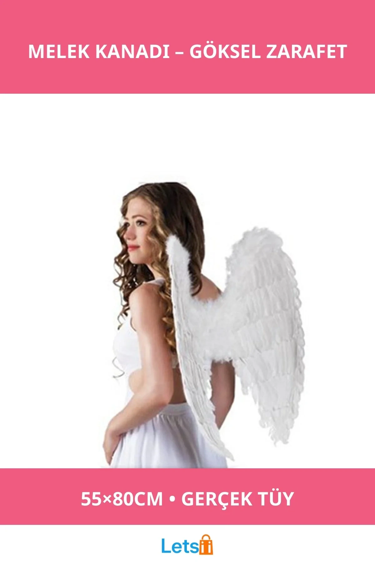 Gerçek Tüy Beyaz Melek Kanadı Kostümü 55x80 cm