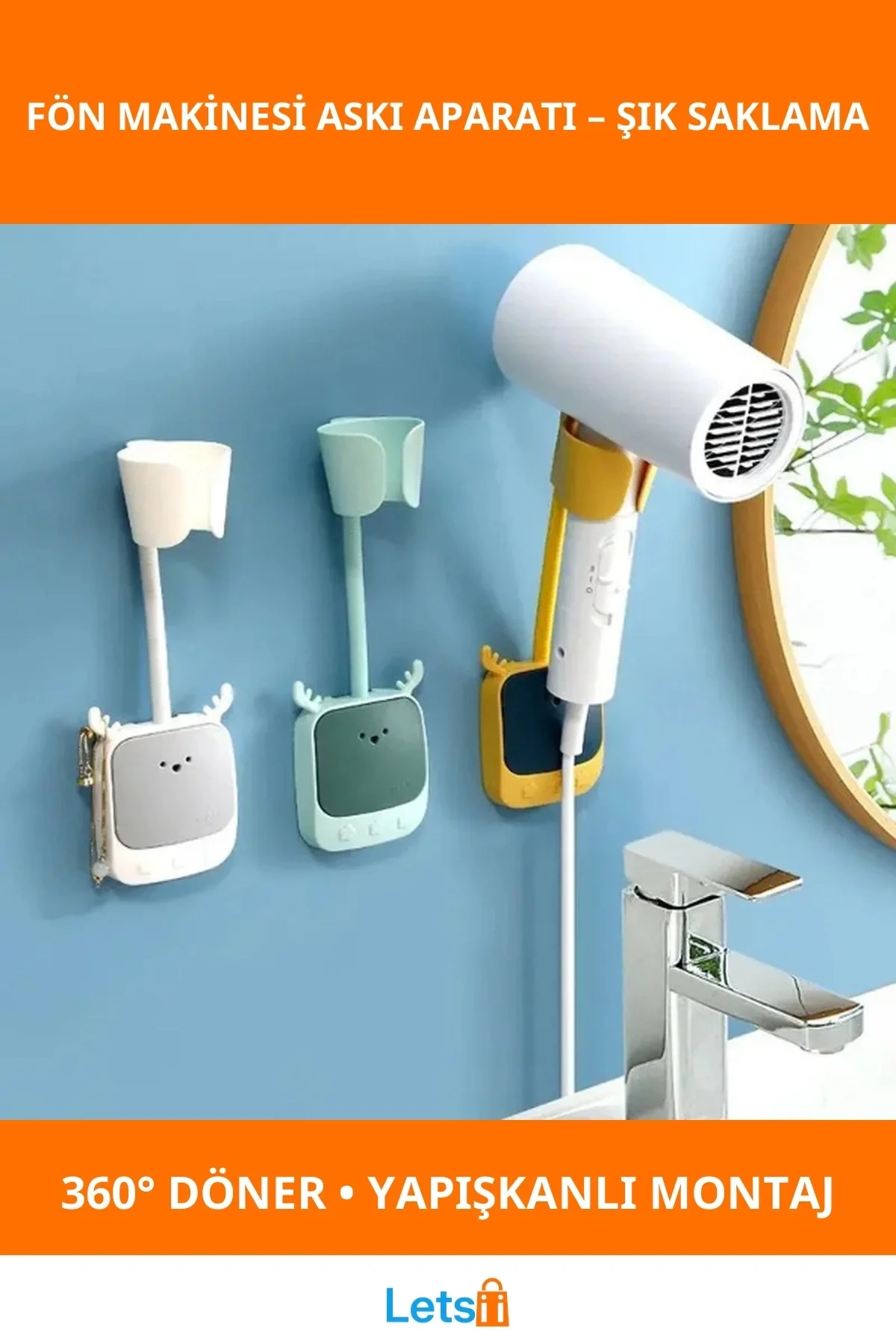 Geyik Figürlü Fön Makinesi Askı Aparatı Renkli Dayanıklı Plastik