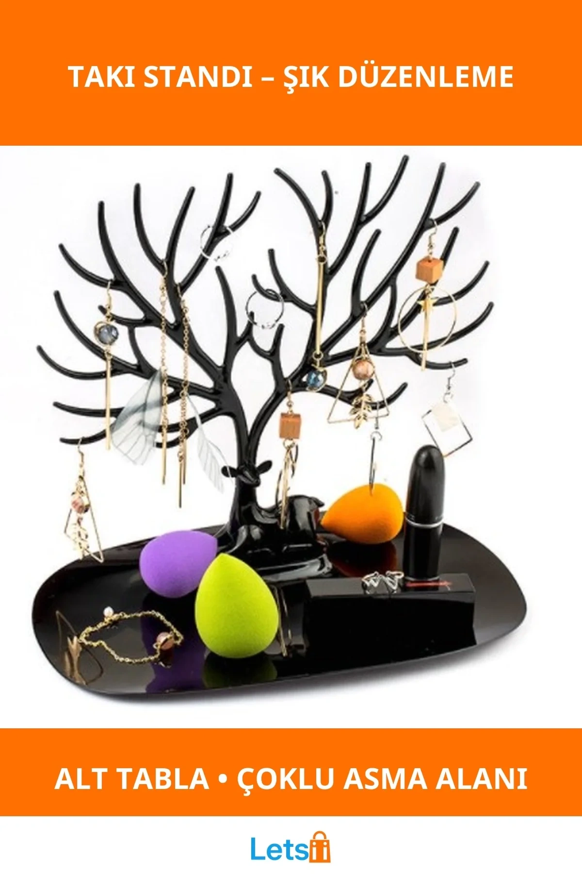 Geyik Tasarımlı Siyah Takı Standı Düzenleyici