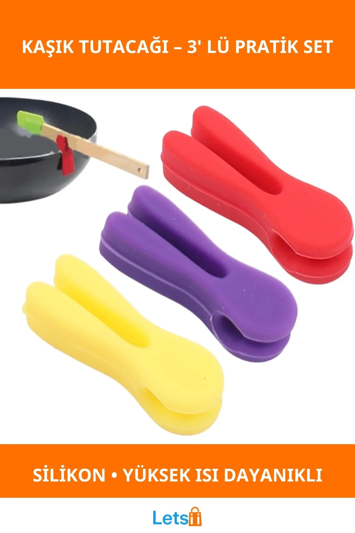 Gıda Sınıfı Silikon Kaymaz Tava Kaşık Tutacağı 3lü Paket