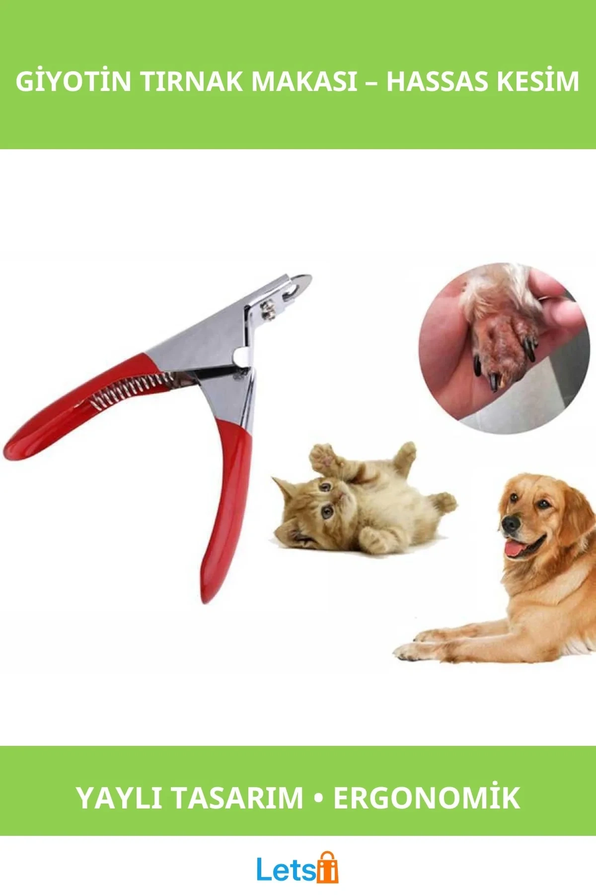 Giyotin Tırnak Makası Keskin Paslanmaz Çelik Ergonomik Evcil Hayvan Tırnak Kesme Aleti