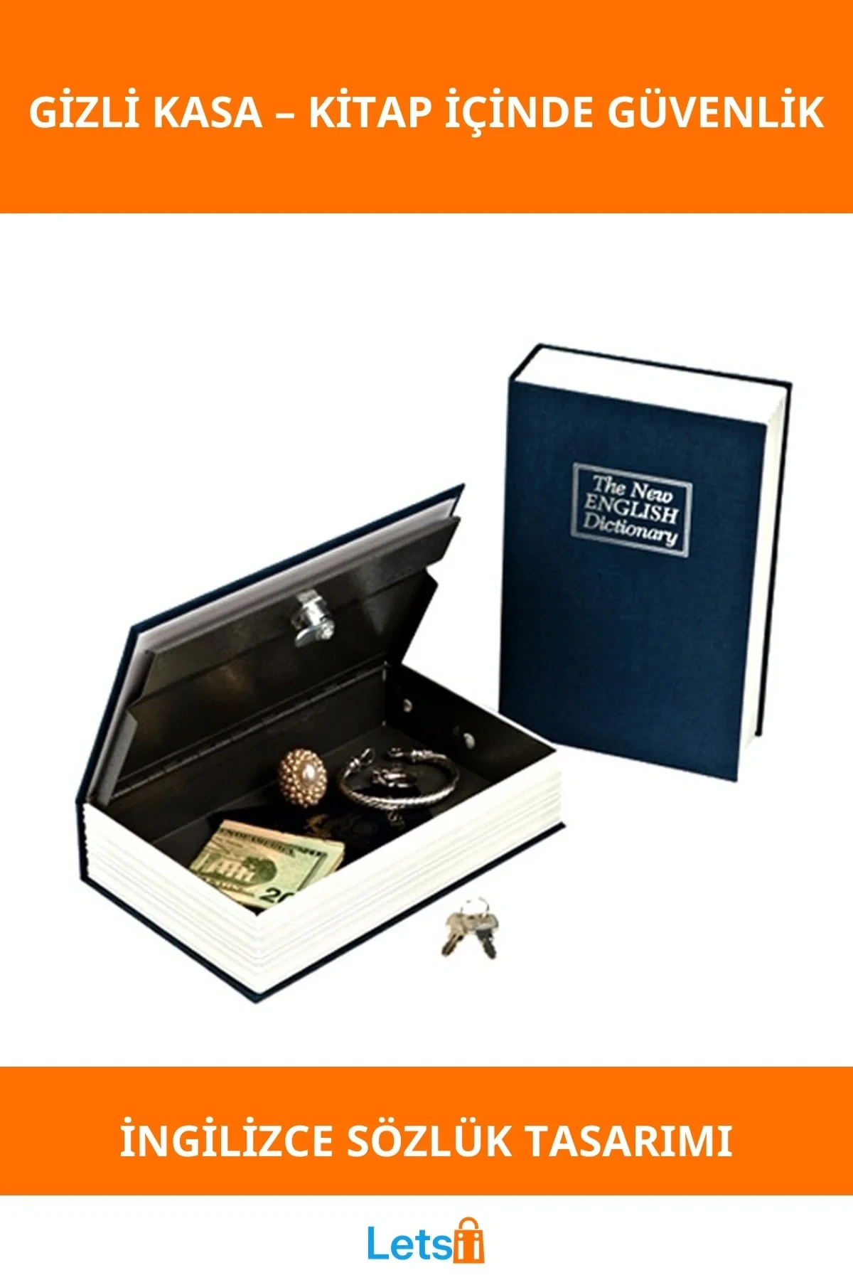Gizli Kasa Kitap Görünümlü Dayanıklı Sözlük