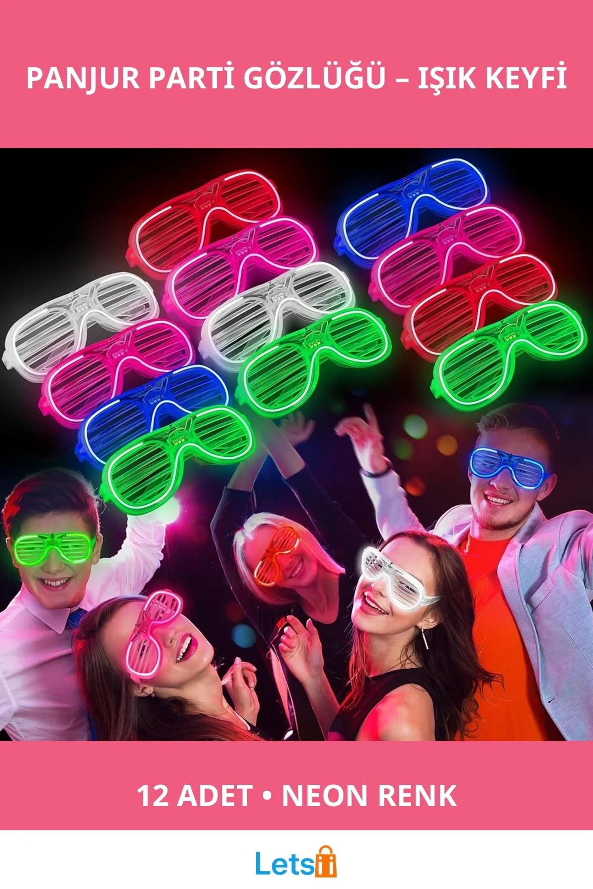 Glow Işıklı Panjur Parti Gözlüğü 12 Adet Neon Renkler