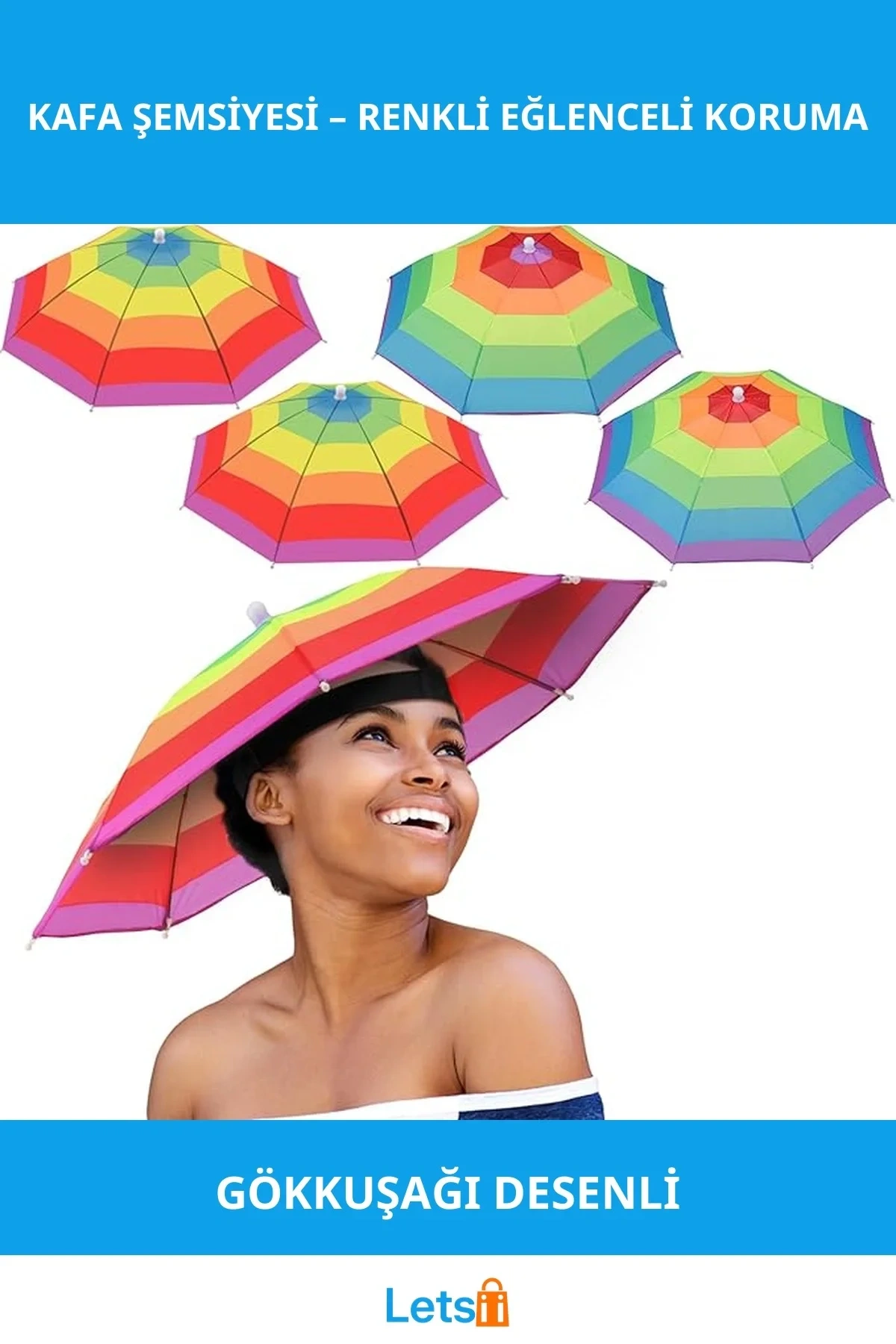 Gökkuşağı Renkli Eğlenceli Kafa Şemsiyesi