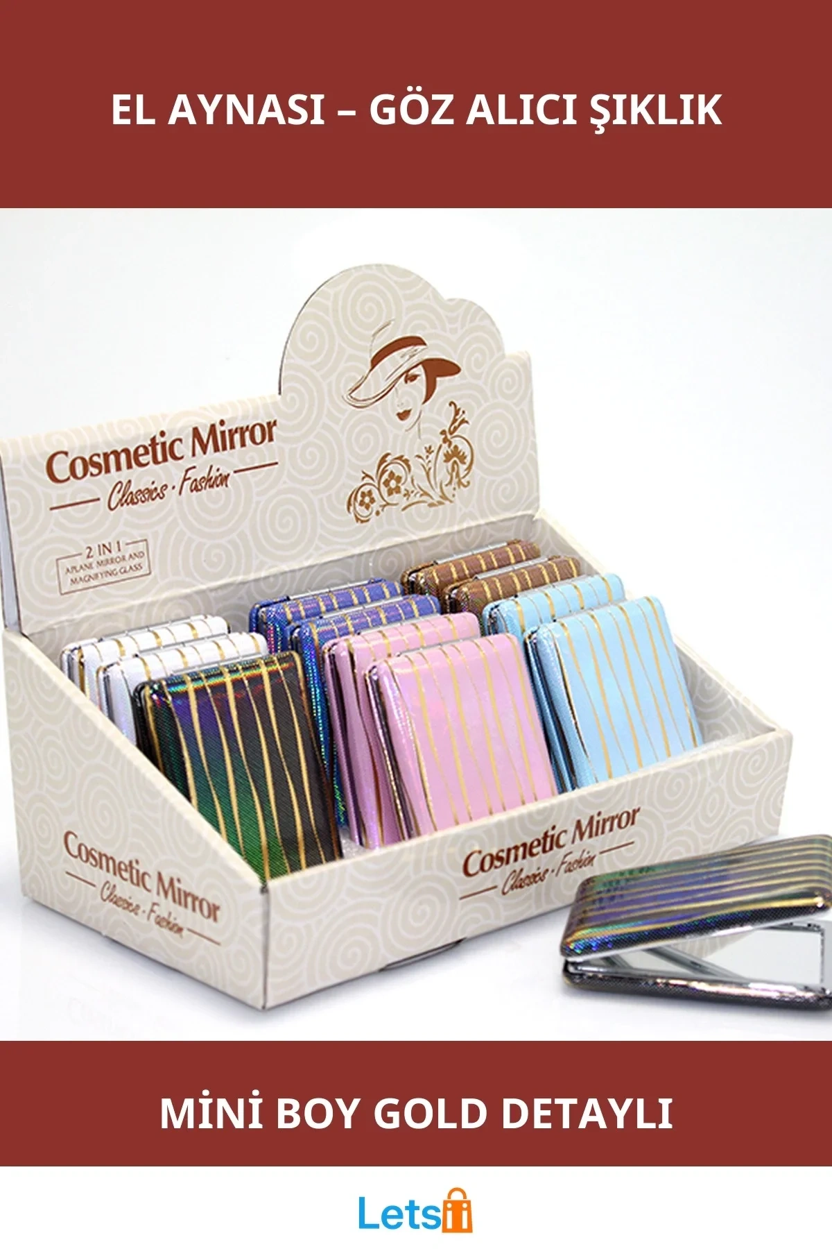 Gold Detaylı Renkli Mini El Aynası