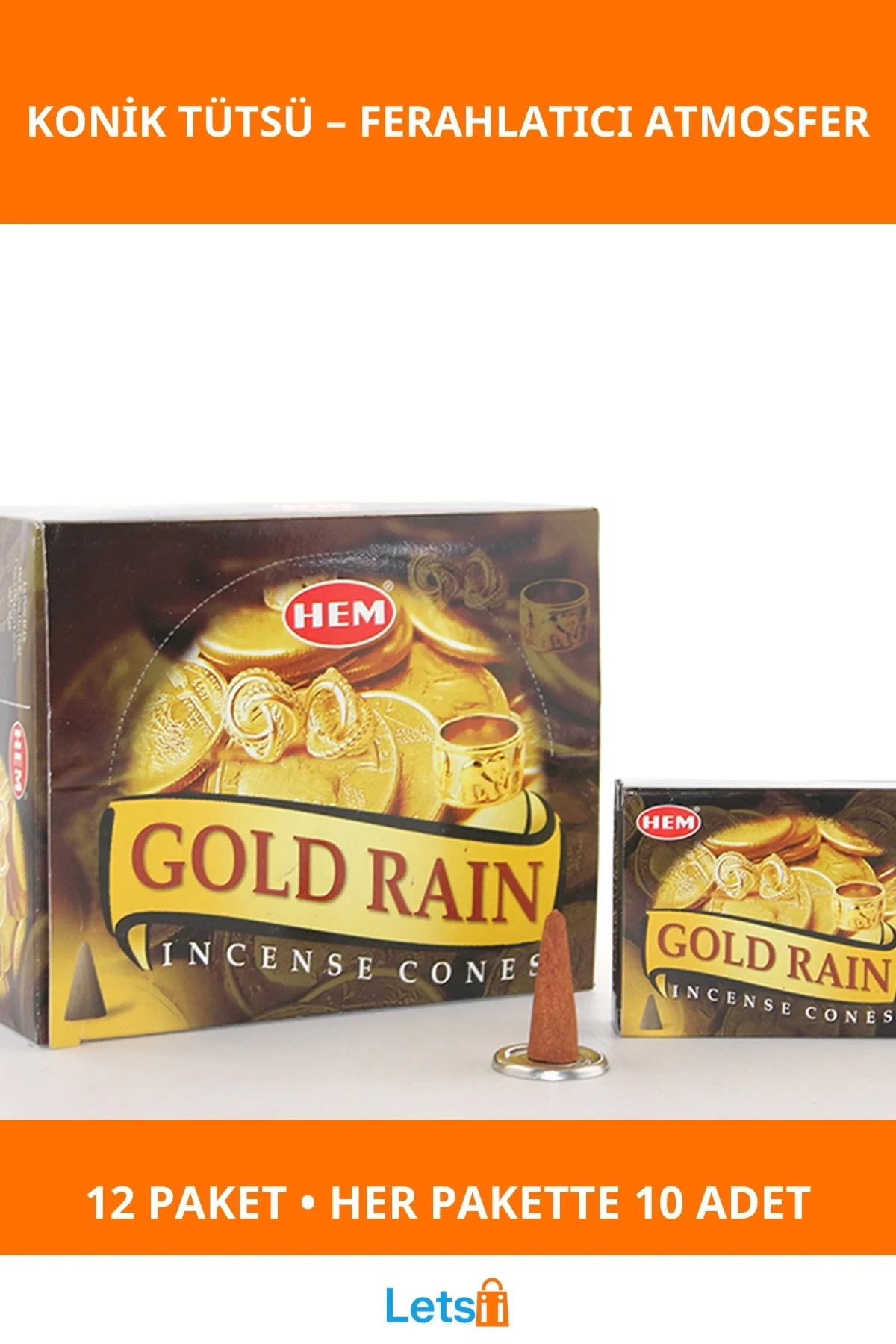 Gold Rain Aromalı Ferahlatıcı Konik Tütsü 12 Paketli