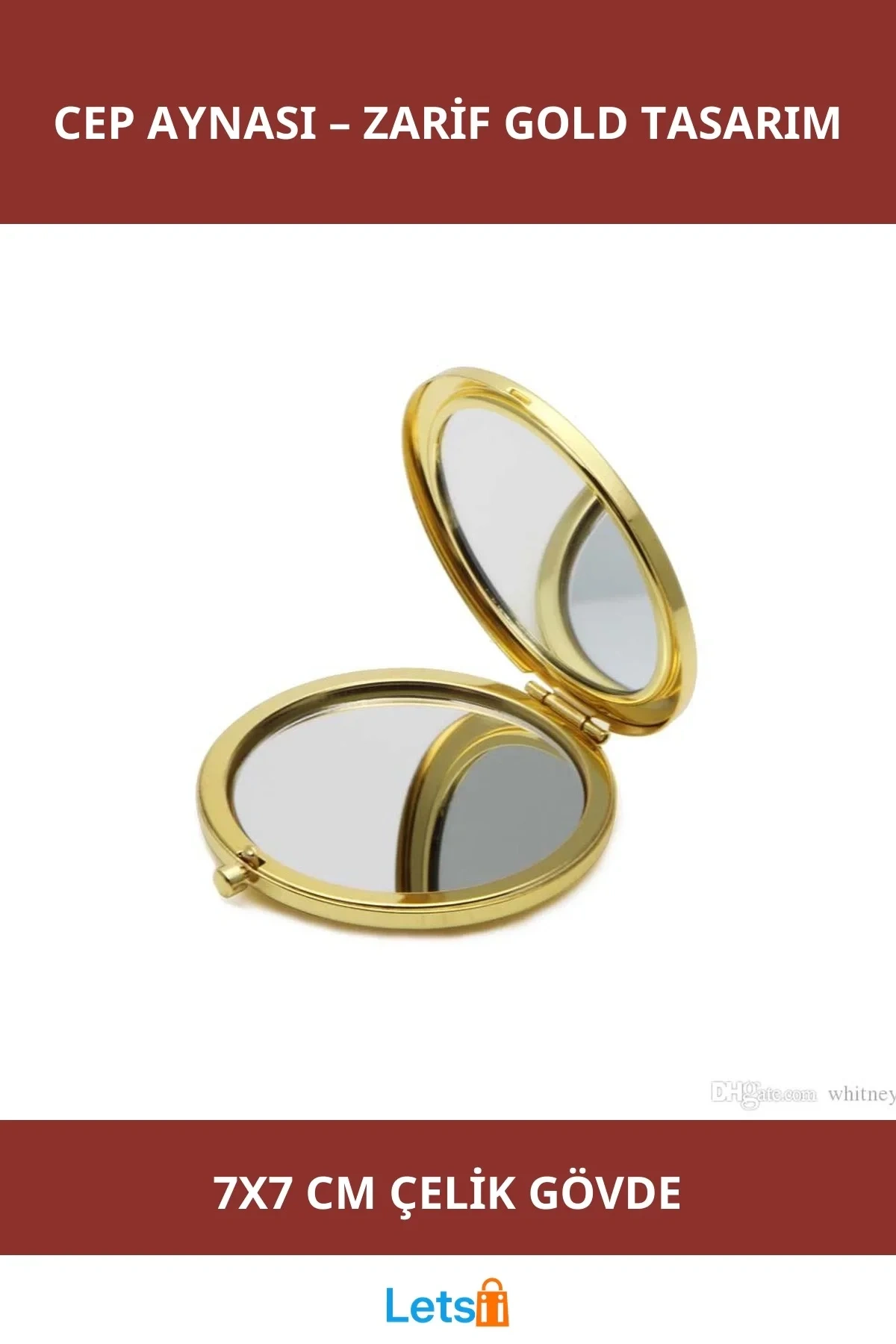 Gold Renk Şık ve Zarif Promosyon Cep Aynası 7x7 cm