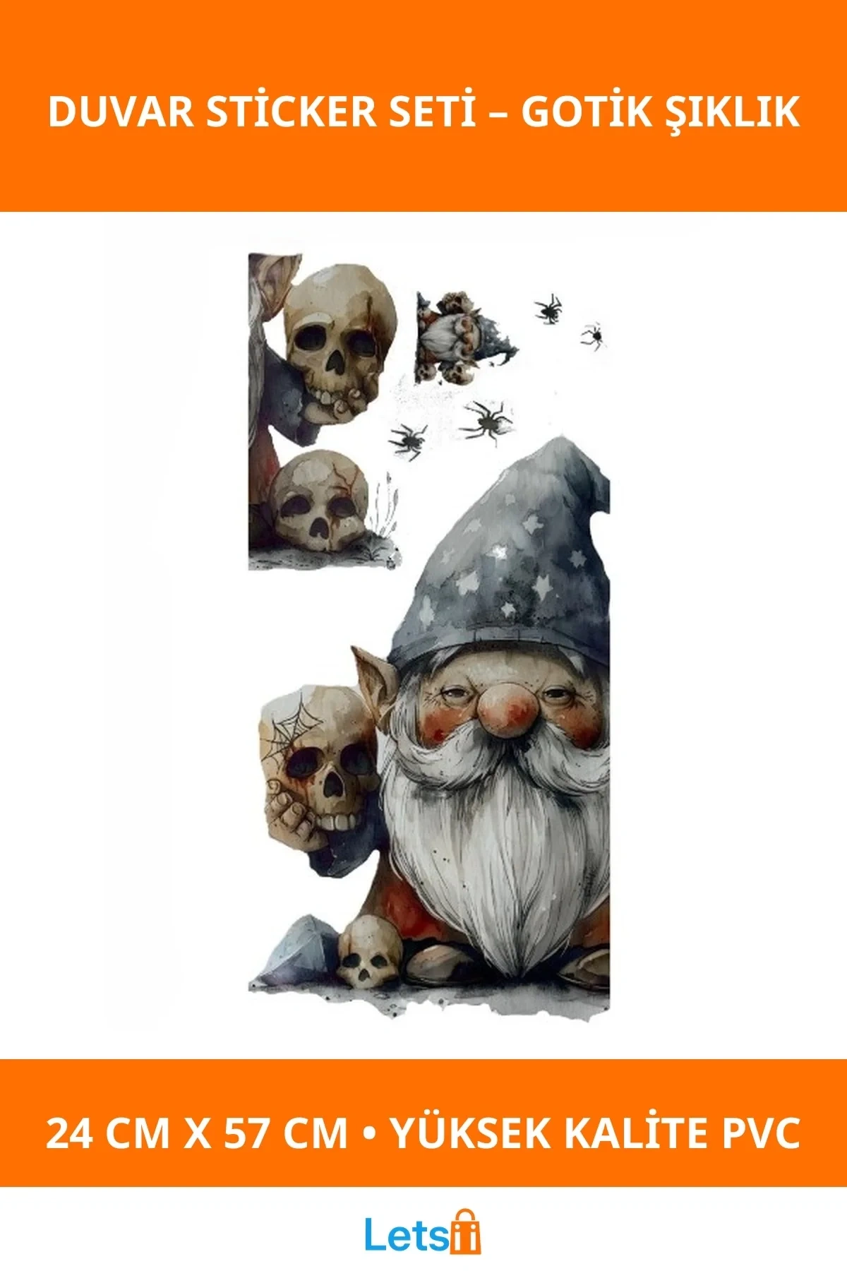 Gotik Cüce ve Kafatası Temalı Duvar Sticker