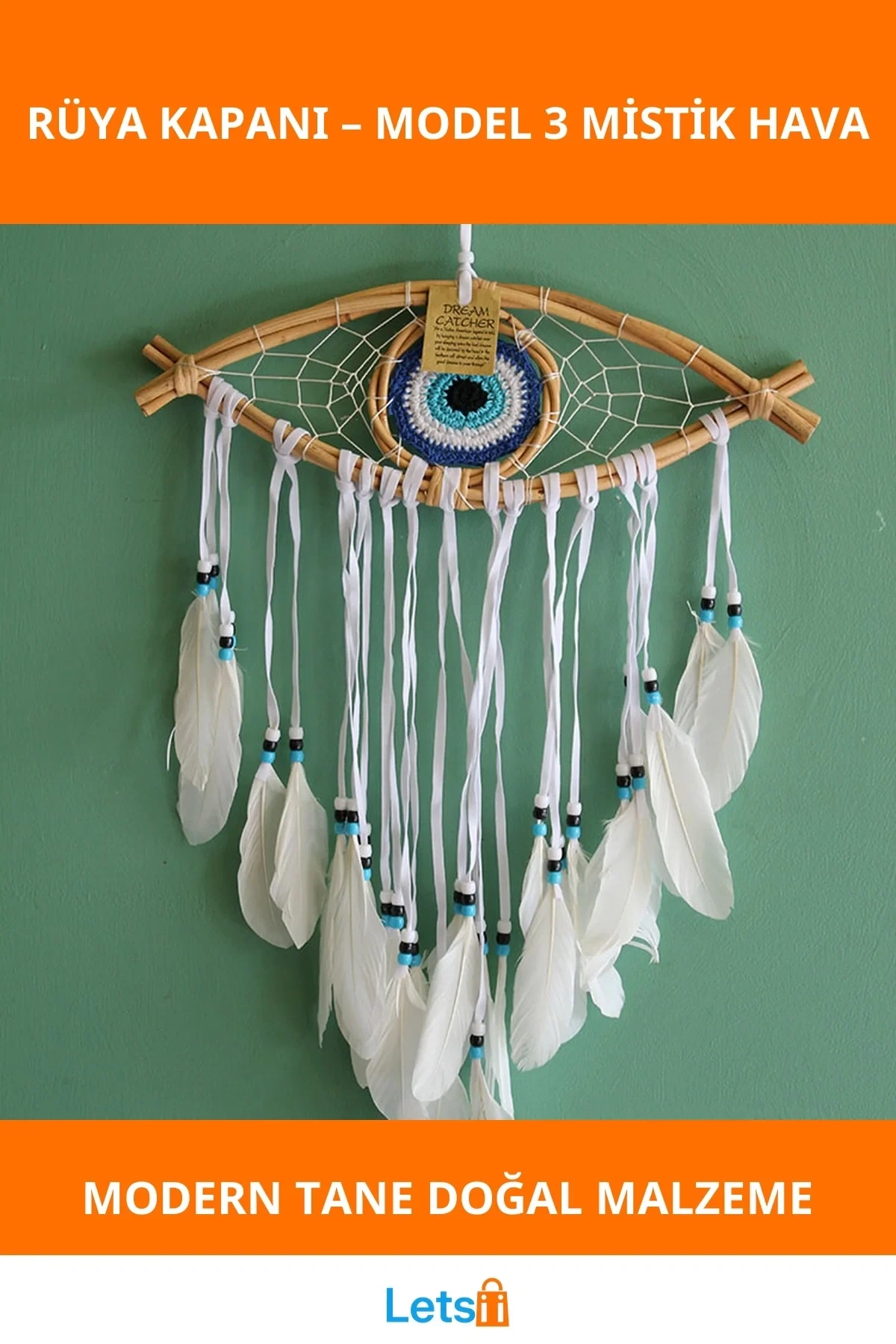 Göz Tasarımlı Rüya Kapanı Dream Catcher Model 3 Doğal Malzemeden