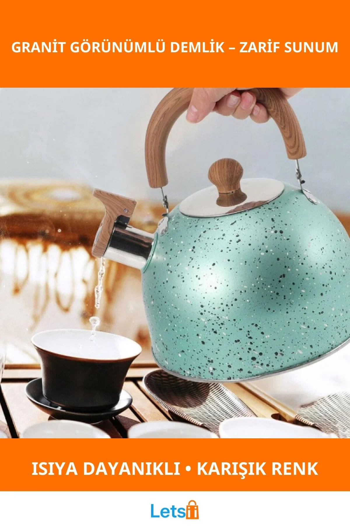 Granit Görünümlü Ergonomik Demlik Su Yeşili Beyaz