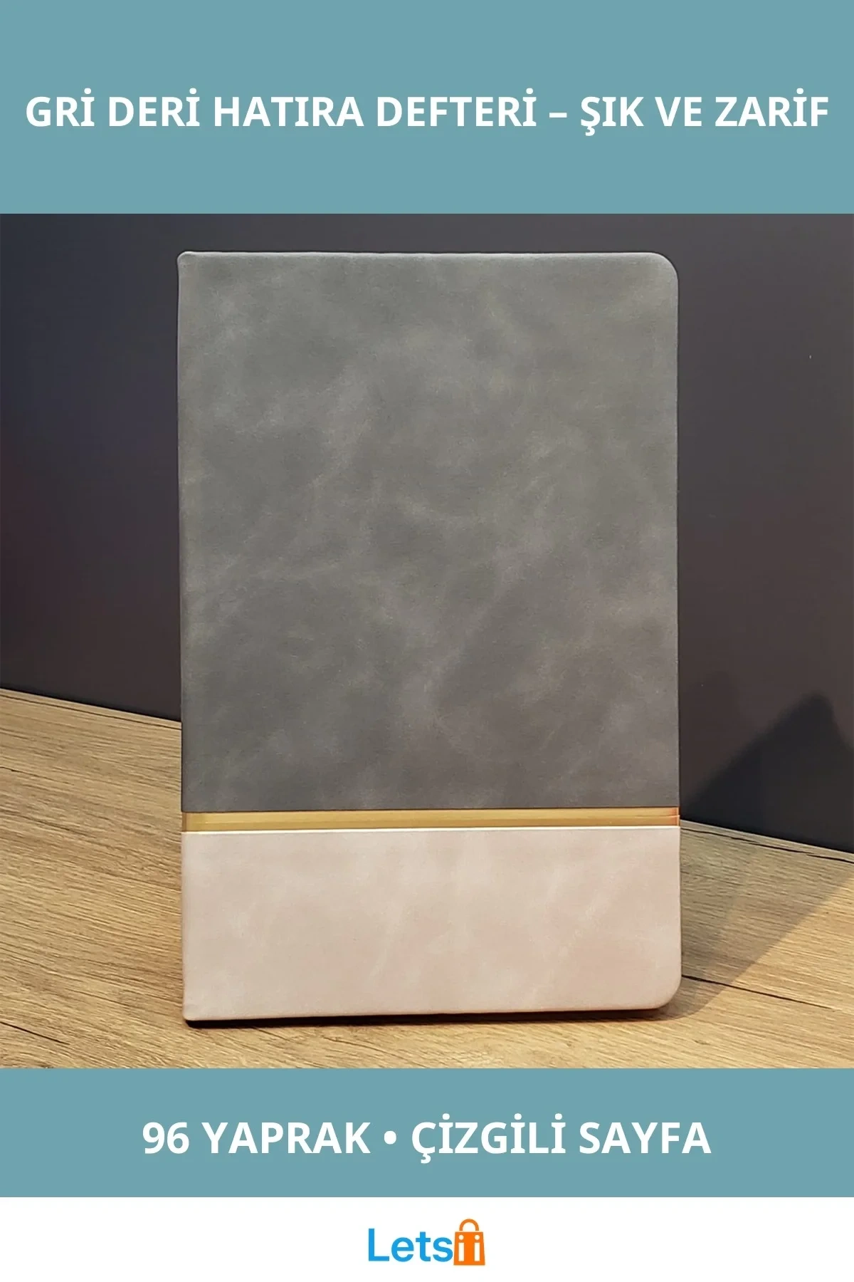Gri Gold Detaylı Kaliteli Deri Hatıra Defteri 21x15 cm