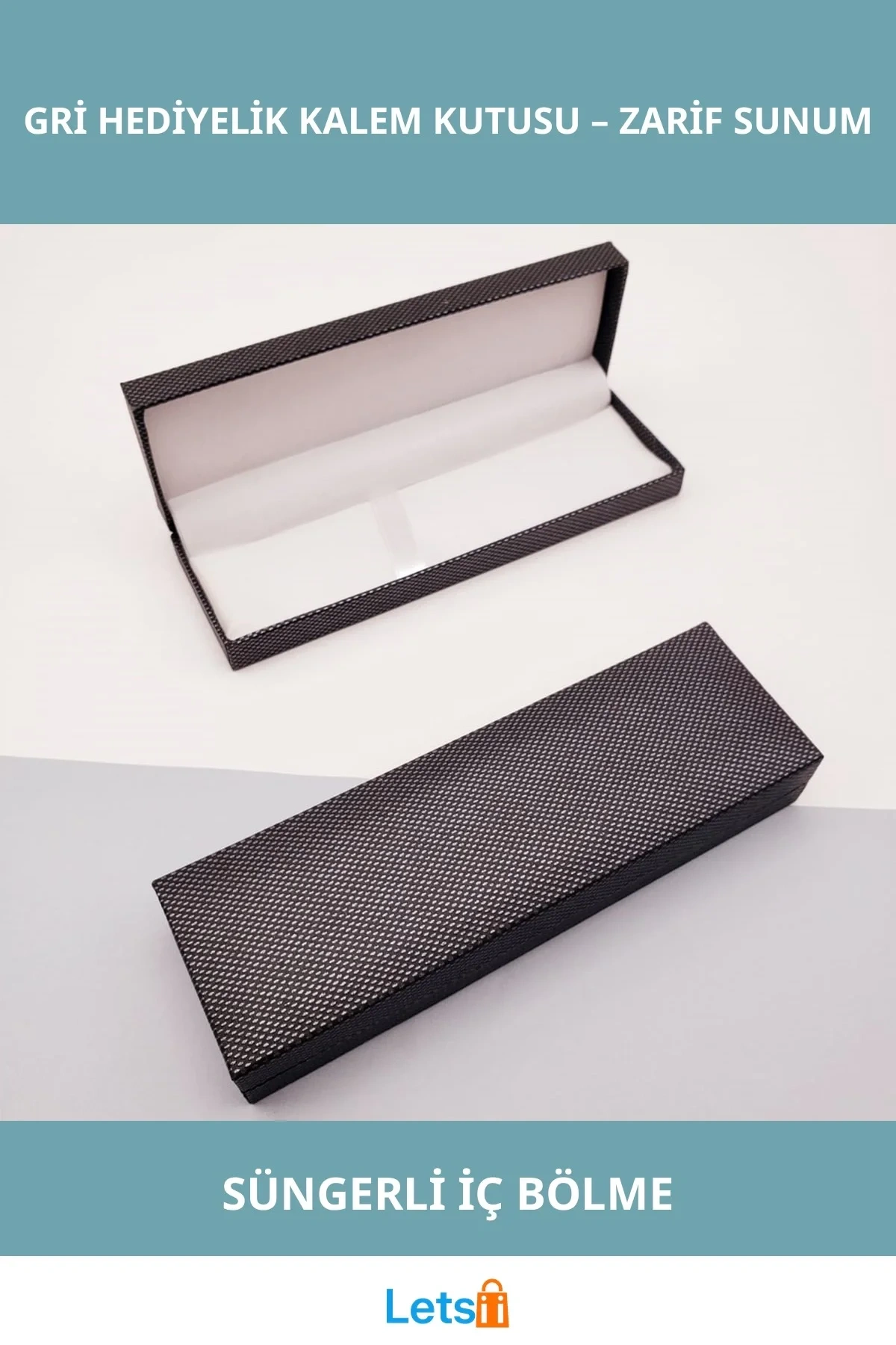 Gri Şık Hediyelik Kalem Kutusu 16 cm x 5 cm