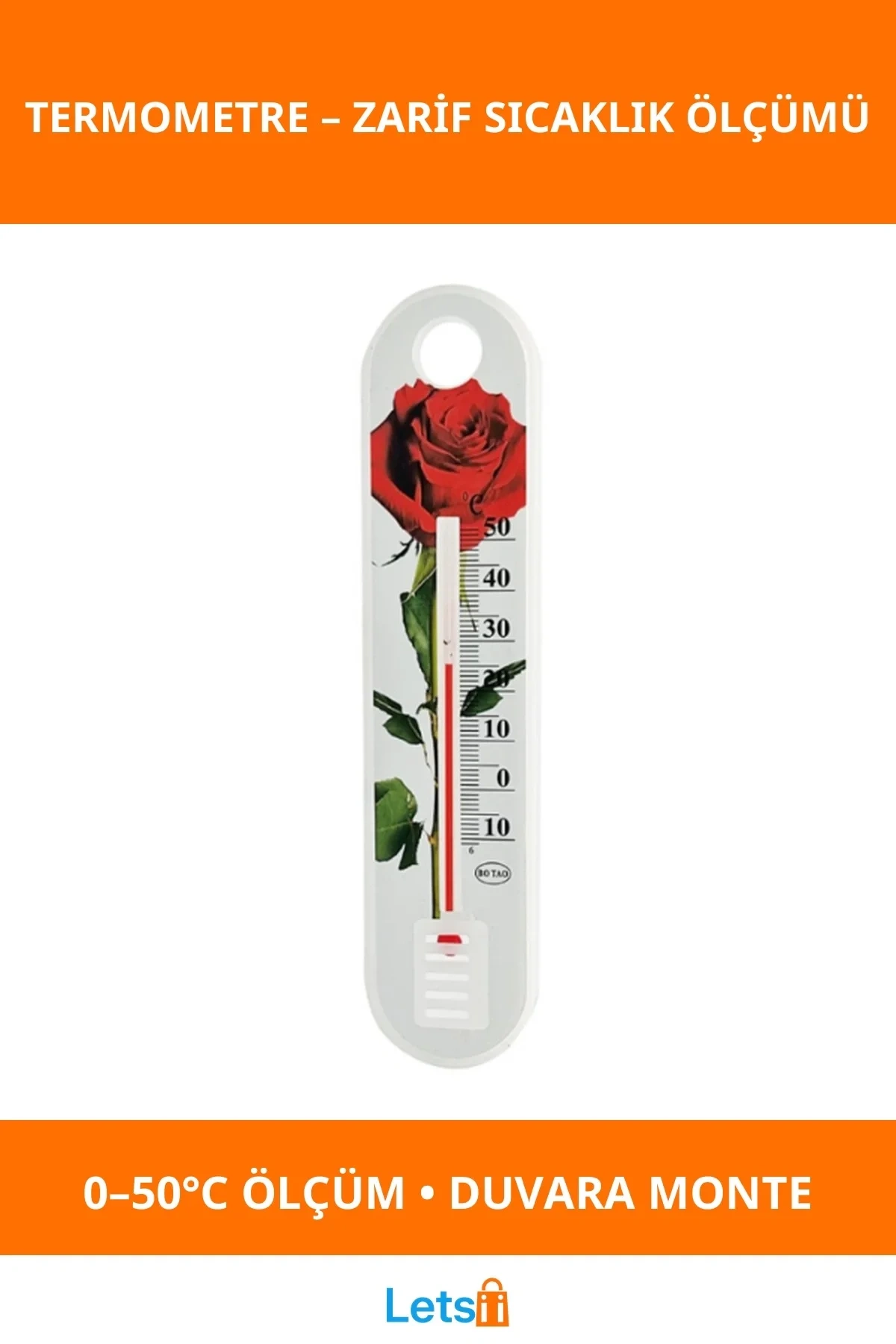 Gül Desenli Sıcaklık Ölçer 0°C 50°C Termometre