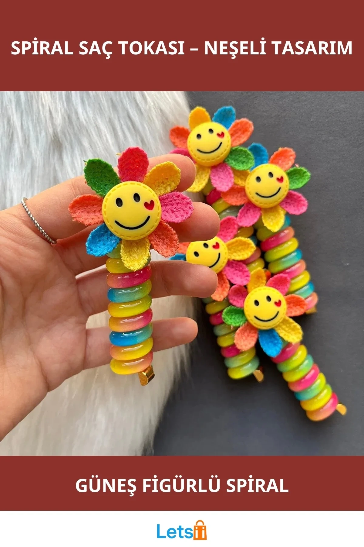 Gülümseyen Güneş Spiral Toka Renkli Yapraklı Saç Aksesuarı