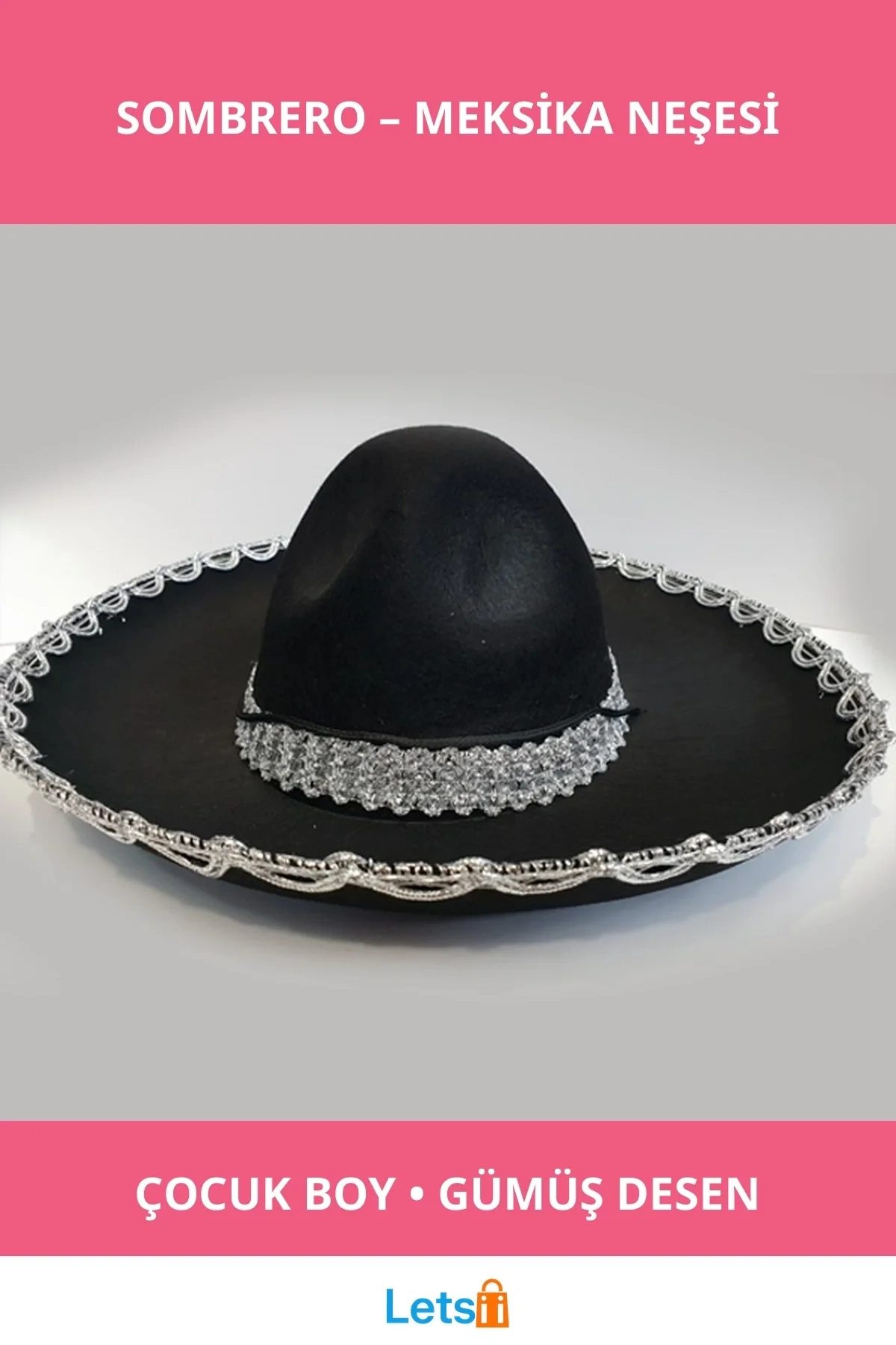 Gümüş Desenli Meksika Sombrero Şapkası Çocuk