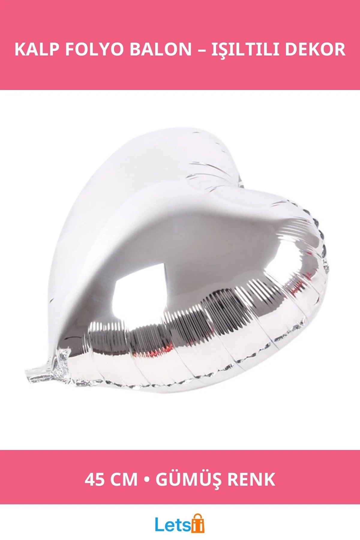 Gümüş Kalp Folyo Balon 45 Cm Romantik Süsleme