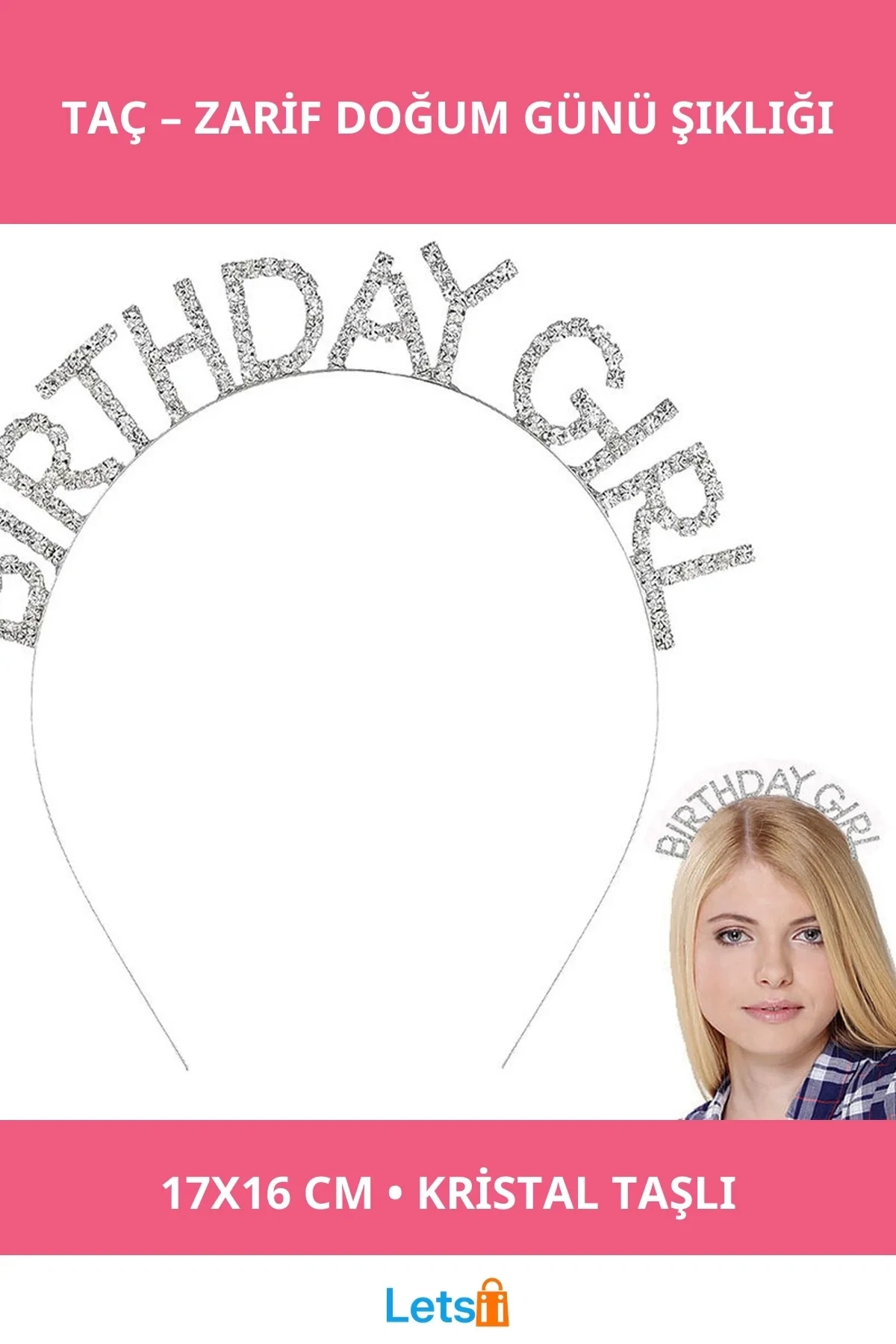 Gümüş Kristal Taşlı Doğum Günü Kız Tacı
