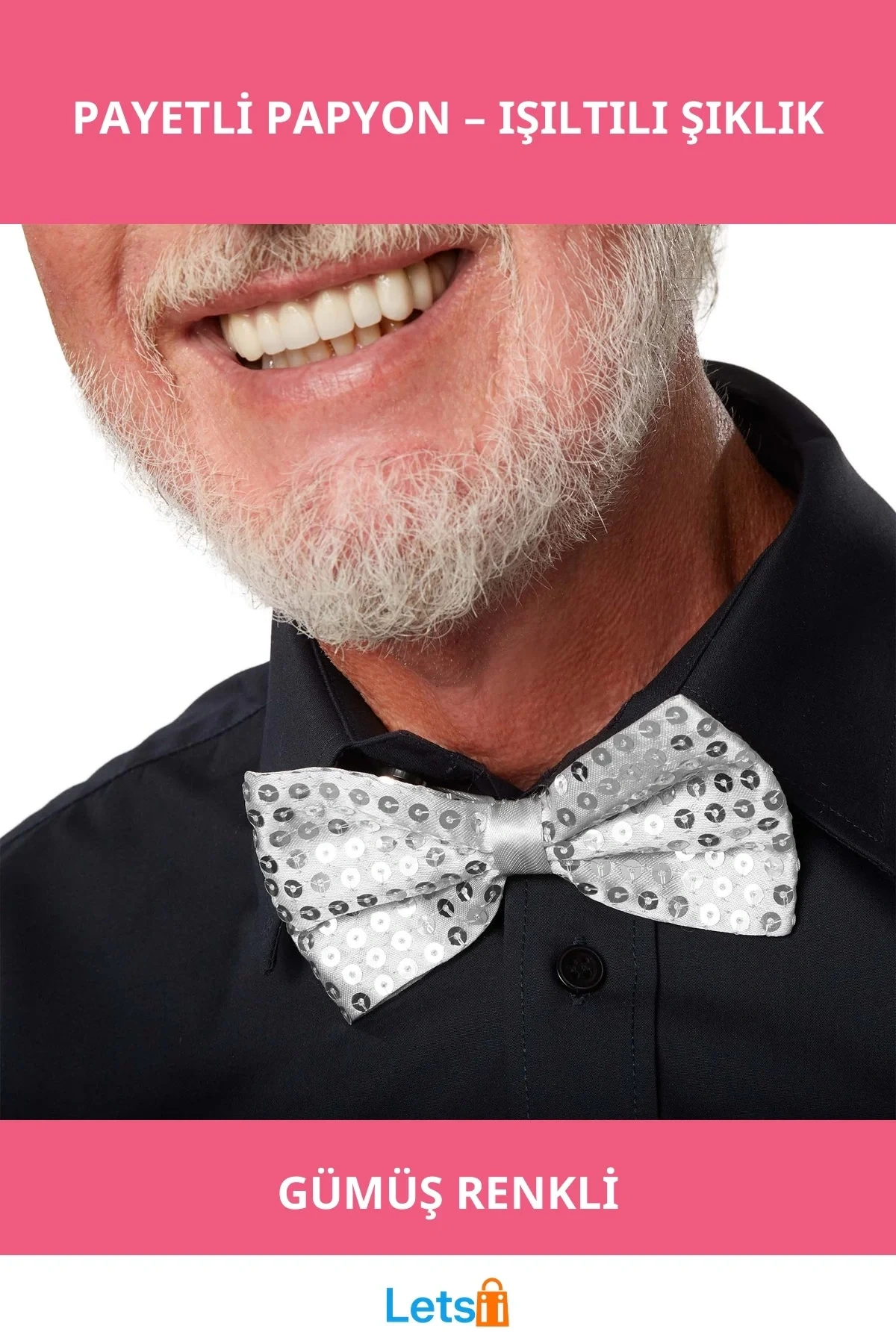 Gümüş Payetli Pullu Şık Papyon Özel Etkinlikler için Aksesuar