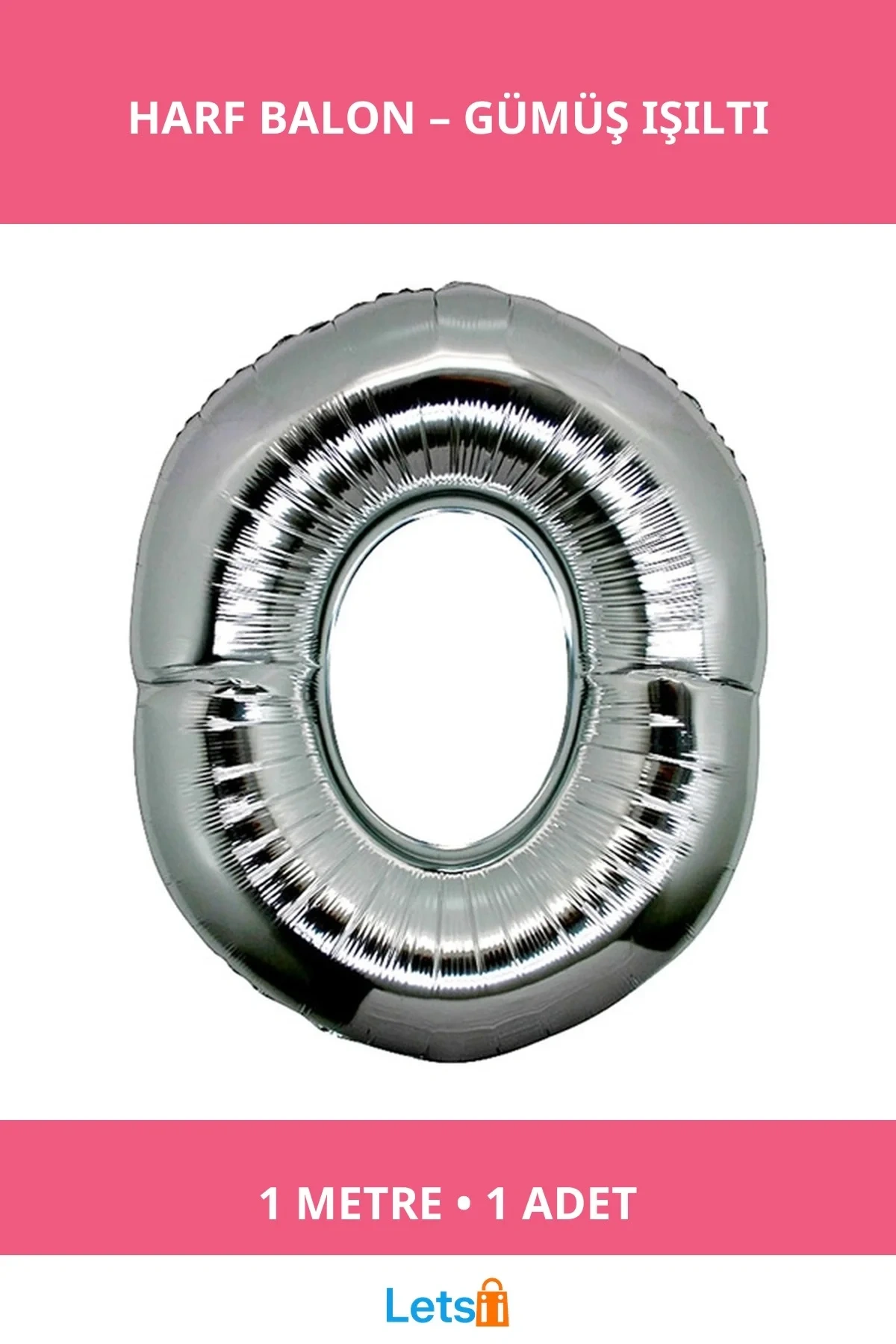 Gümüş Rengi Folyo Harf Balon 1 Metre Uzunluk 90 cm