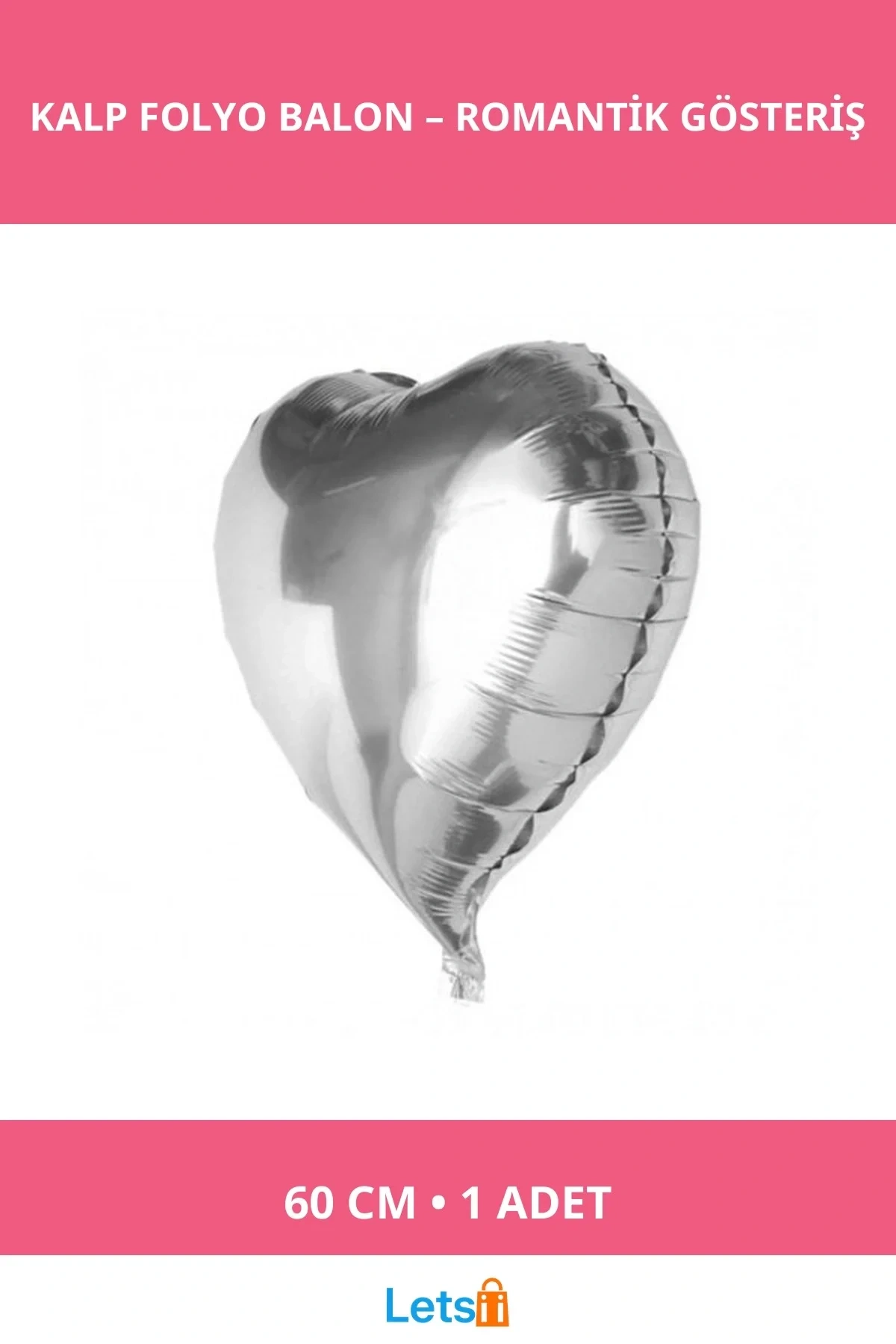 Gümüş Rengi Kalp Folyo Balon 60 Cm Parti Süsleme