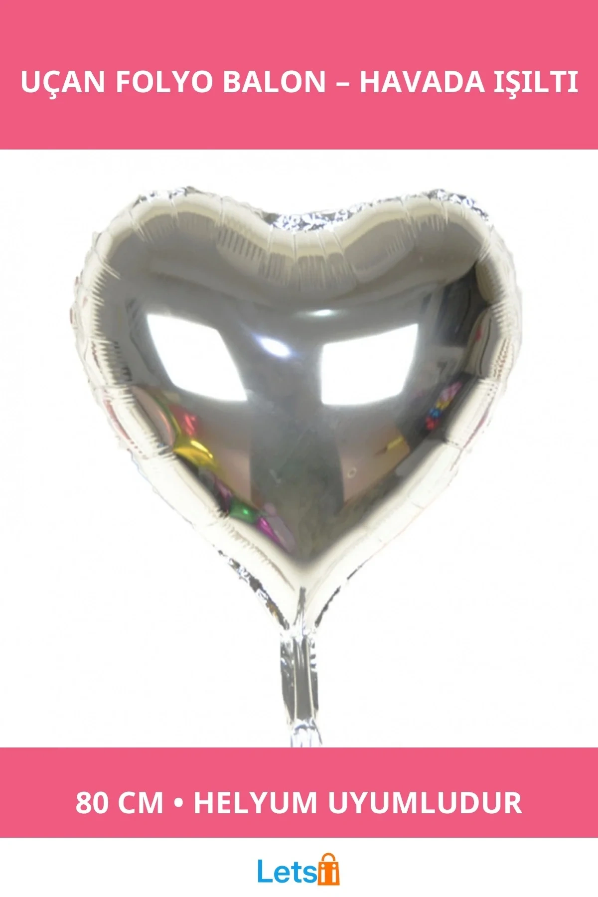 Gümüş Rengi Uçan Folyo Balon 80 Cm 32 İnç Helyum Uyumludur