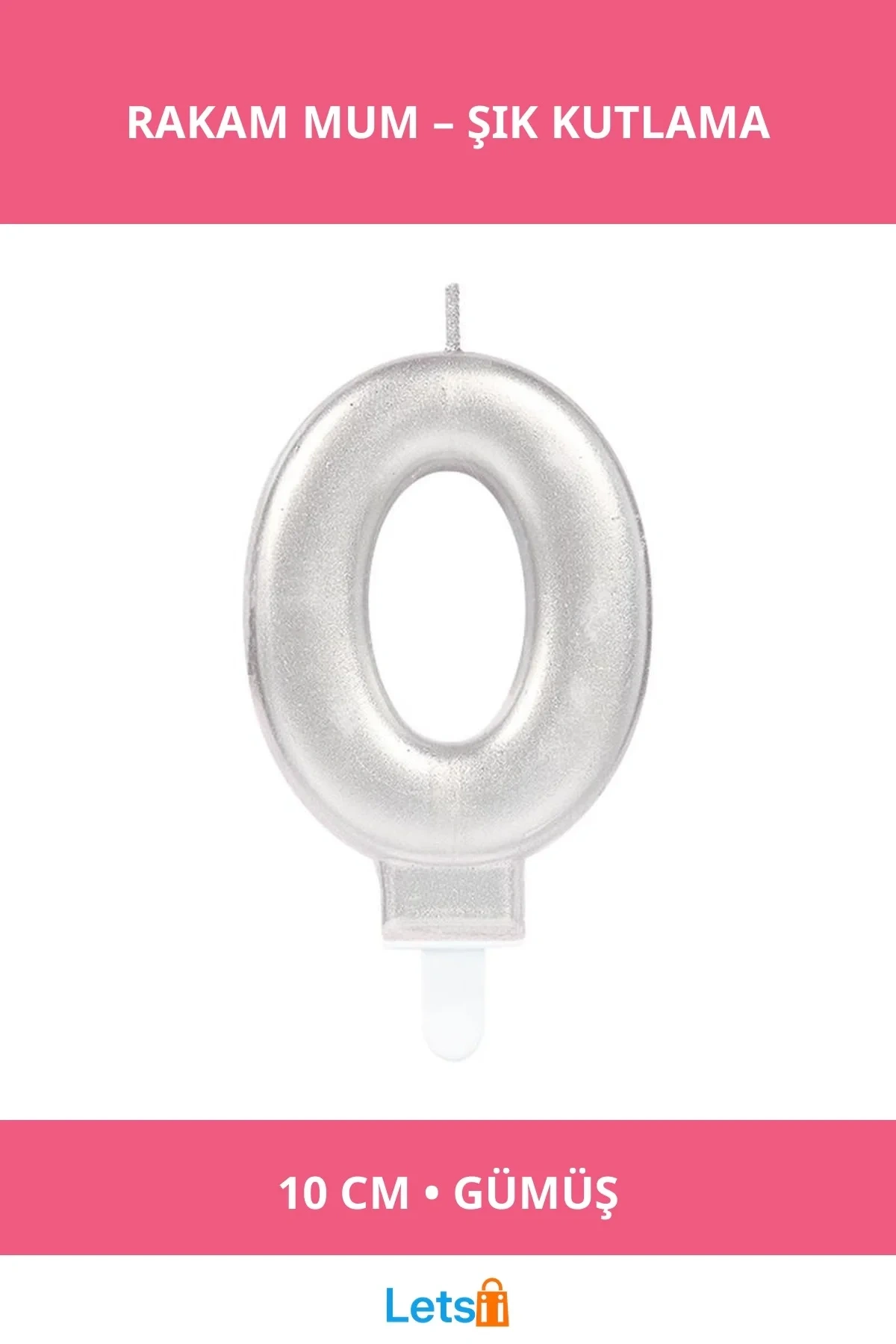 Gümüş Renk 10 cm 0 Rakamı Doğum Günü Mum