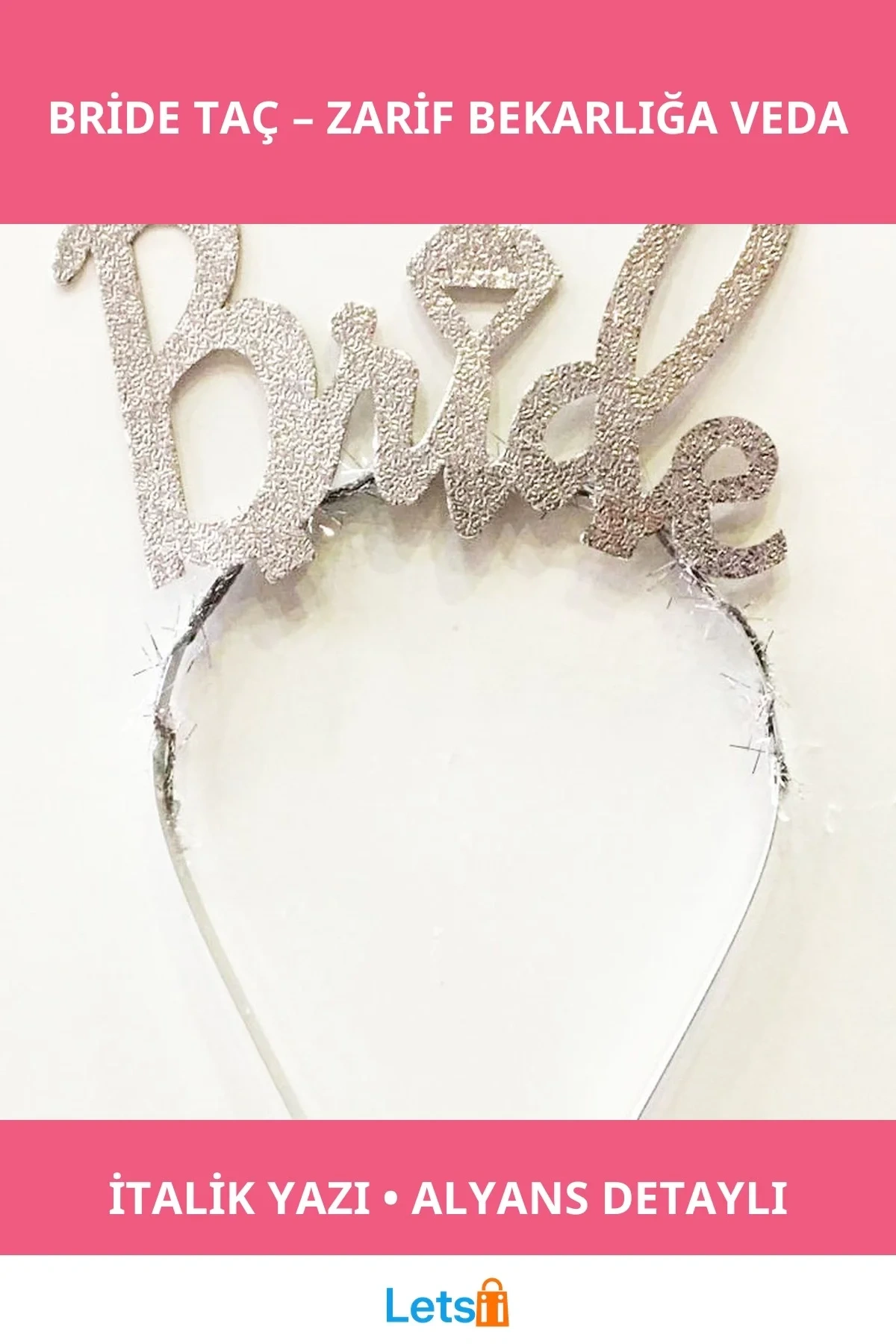 Gümüş Renk Alyanslı İtalik Yazı Bekarlığa Veda Bride Taç