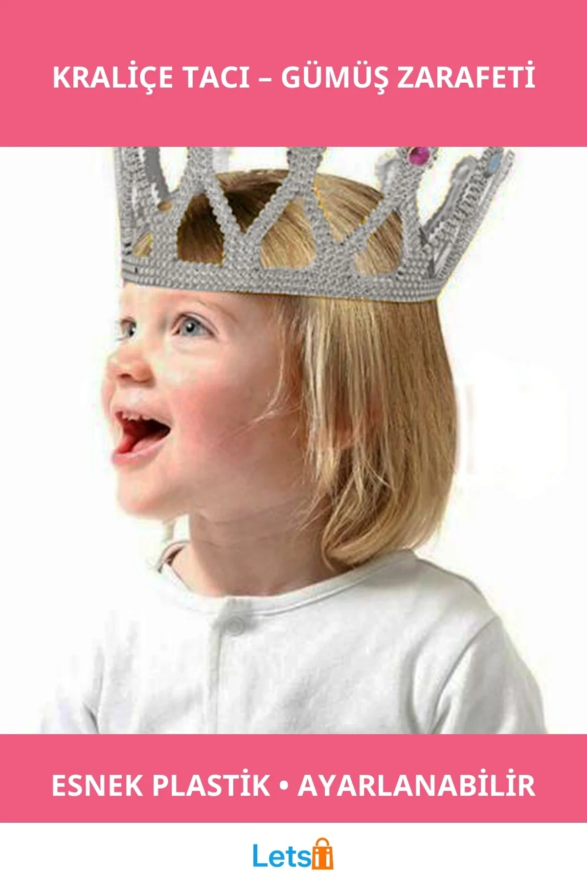 Gümüş Renk Kraliçe Tacı Yumuşak Esnek Plastik