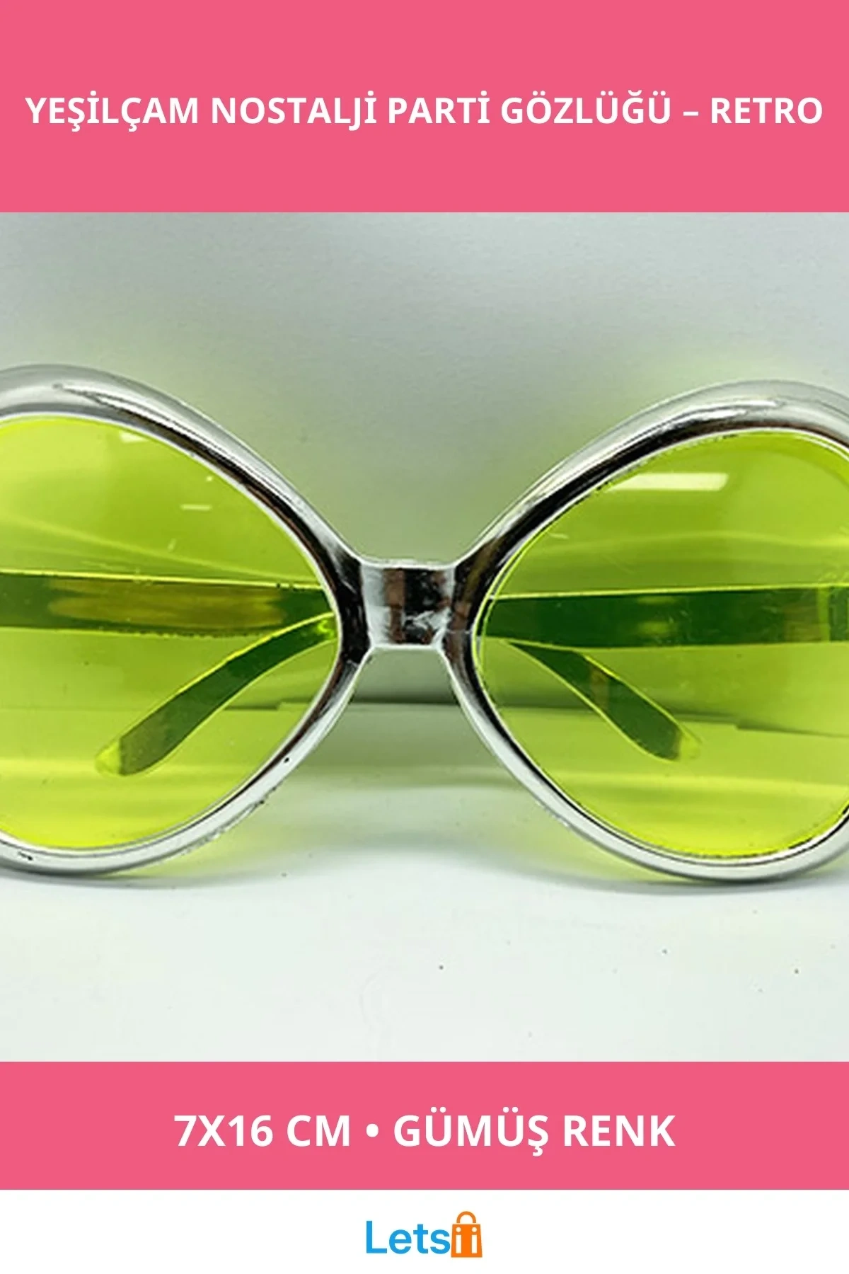 Gümüş Renk Nostaljik Yeşilçam Parti Gözlüğü 7x16 cm