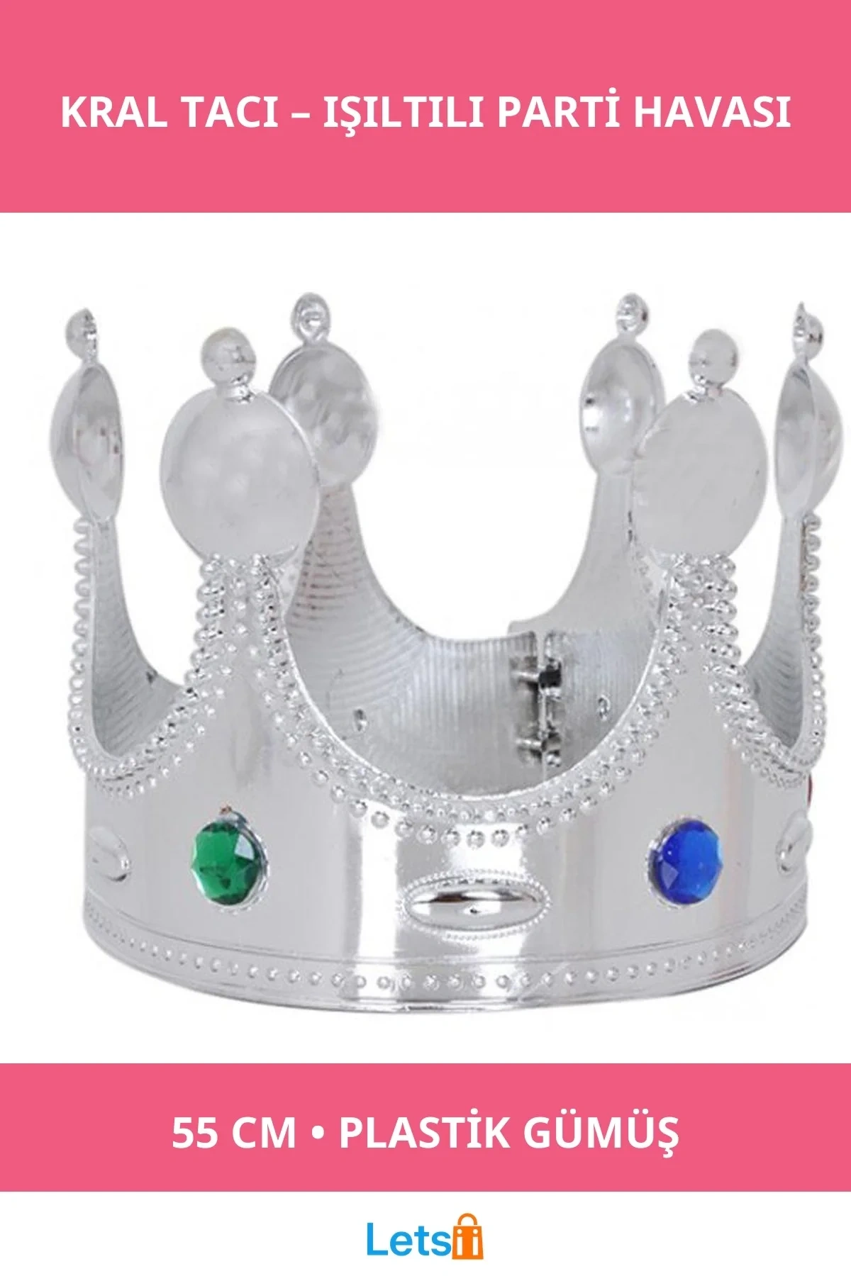 Gümüş Renk Yetişkin Plastik Kral Tacı 55 cm Parti Aksesuarı