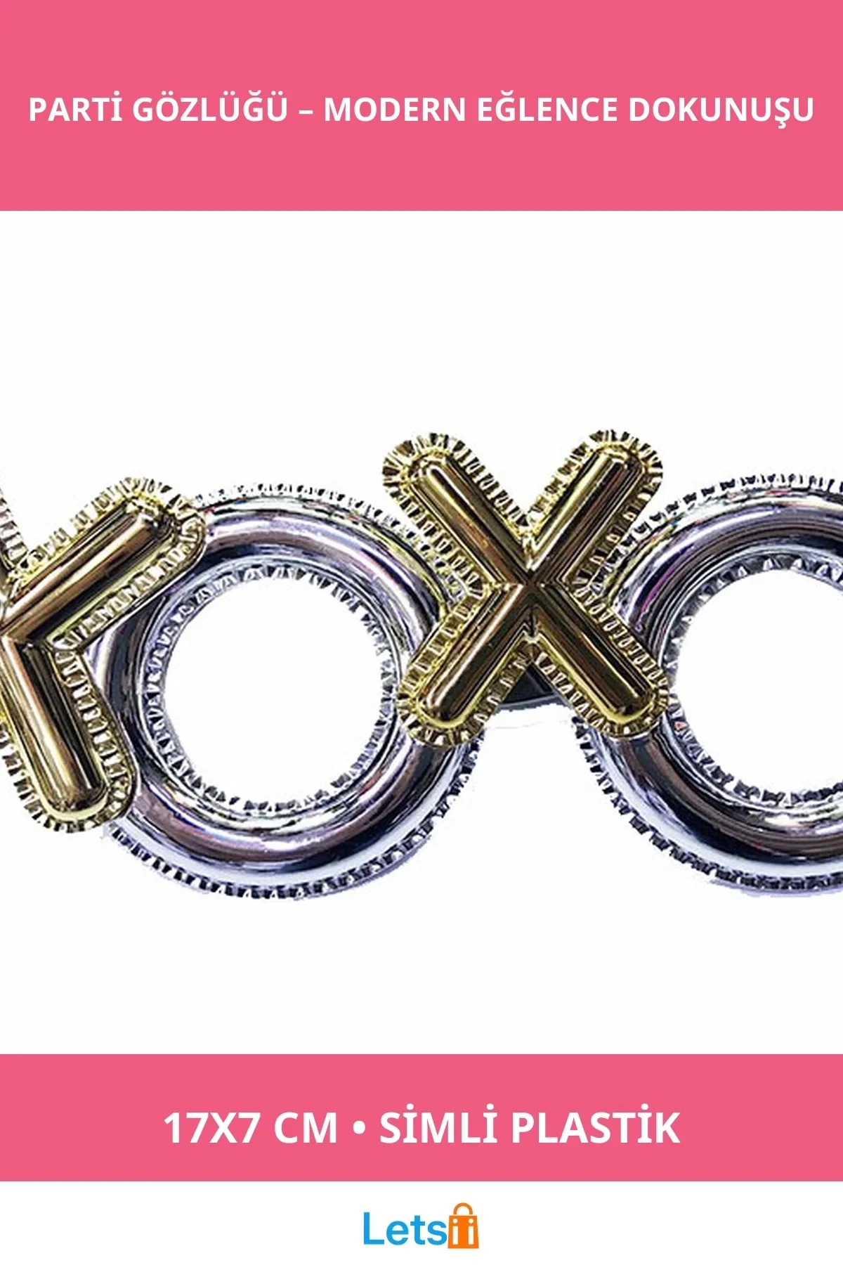 Gümüş Renkli XOXO Yazılı Parti Gözlüğü