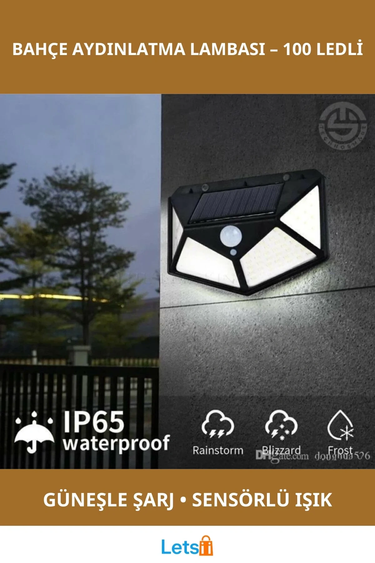 Güneş Enerjili 100 Ledli Bahçe Aydınlatma Lambası