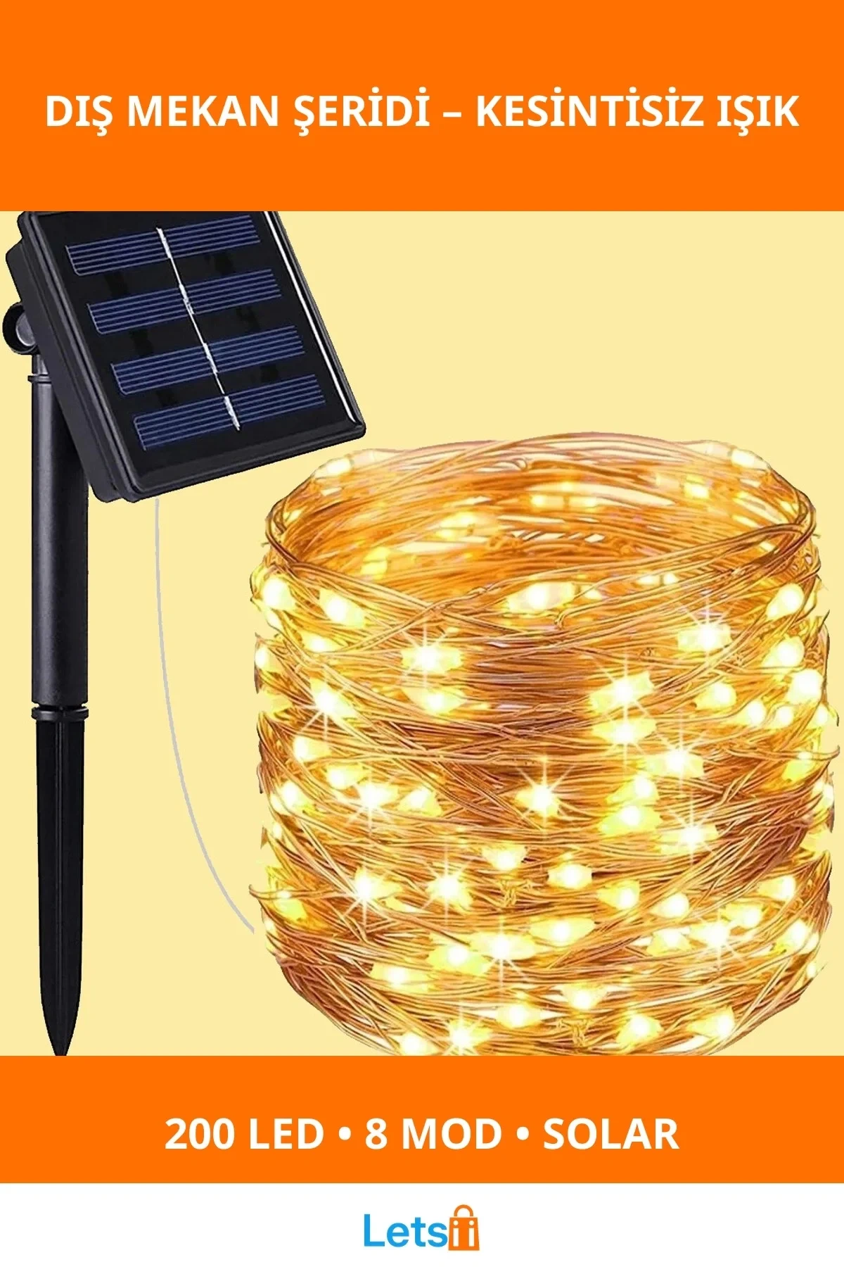 Güneş Enerjili 20 Metre 200 LED Su Geçirmez Dış Mekan Aydınlatma Şeridi