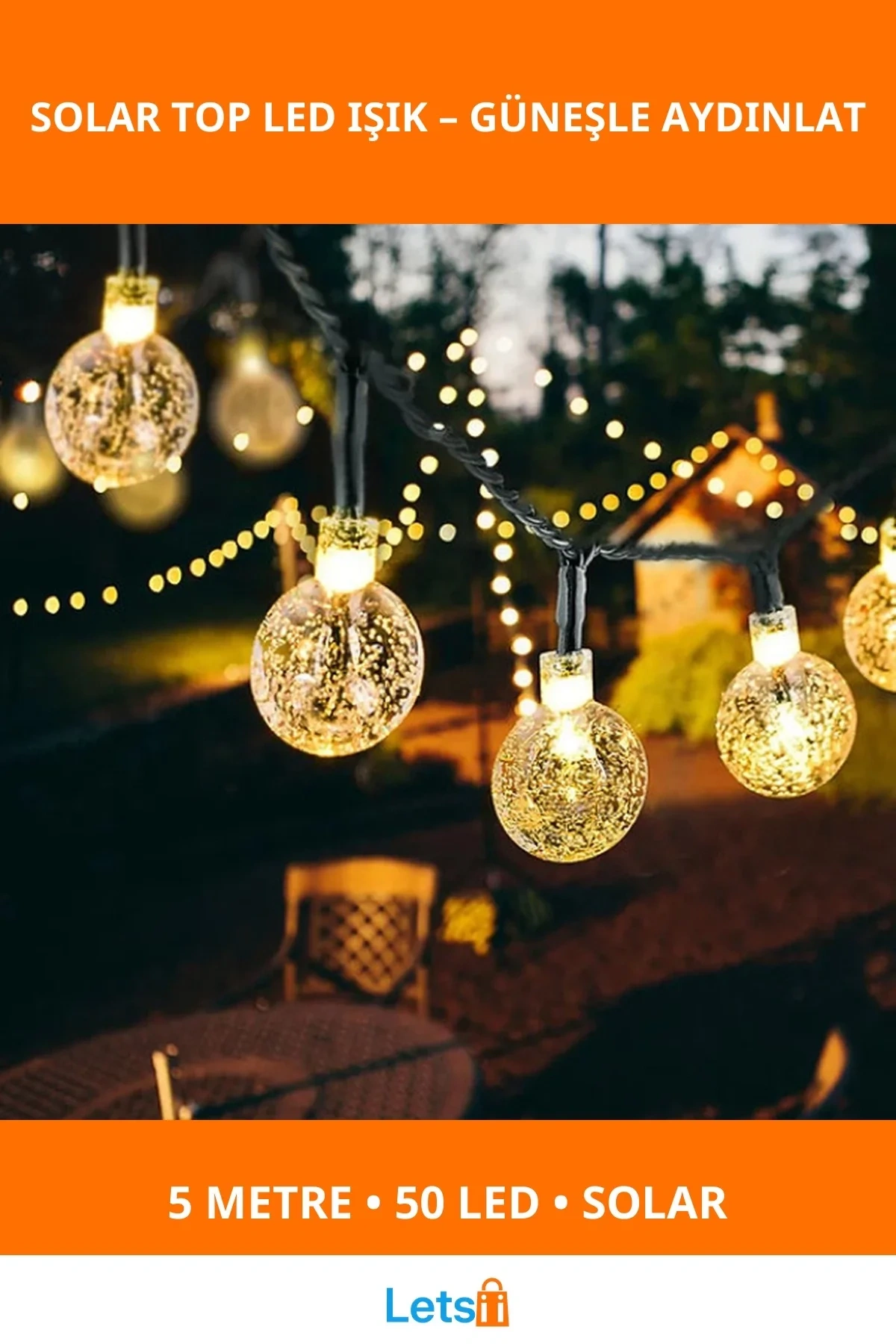 Güneş Enerjili 5 Metre Sarı Opak LED Işık Bahçe Aydınlatma