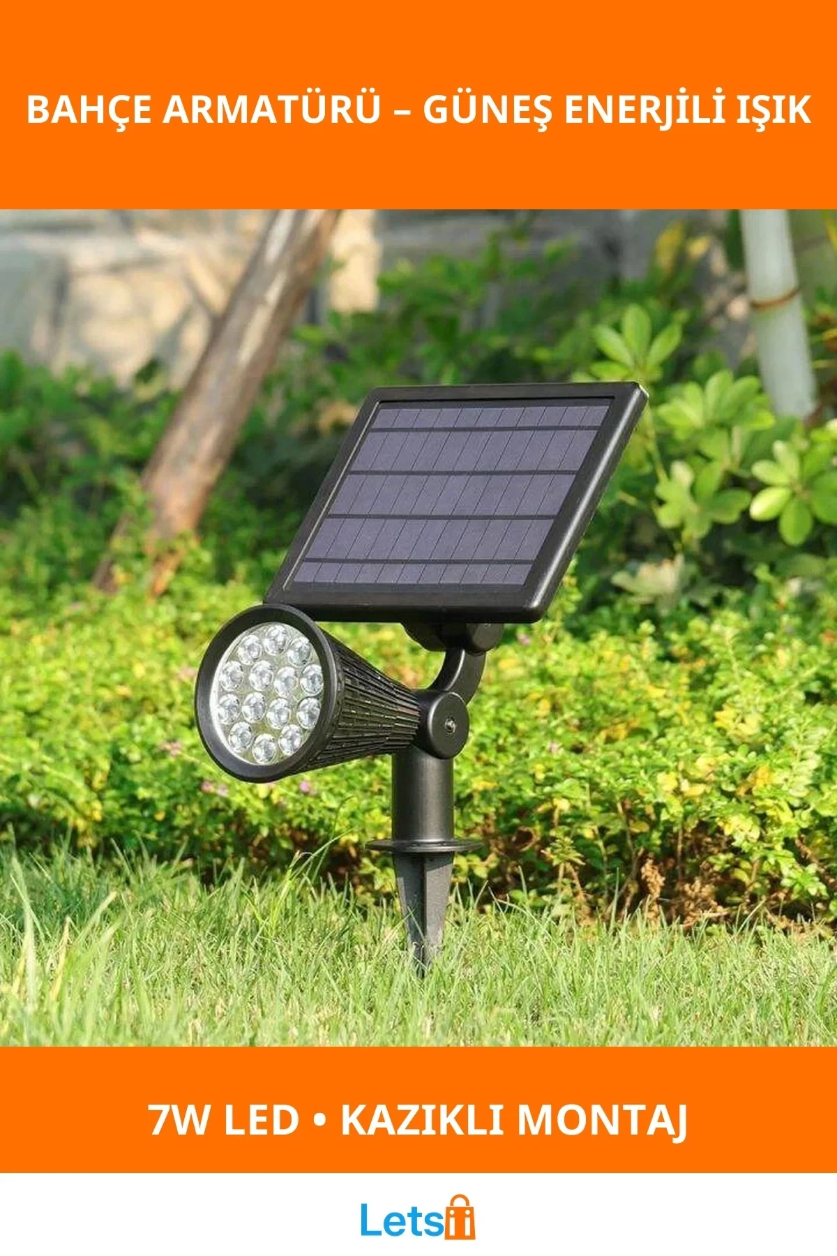 Güneş Enerjili 7W Kazıklı Bahçe Aydınlatma Armatürü