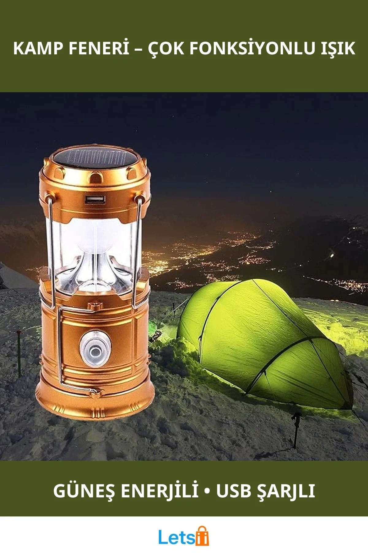 Güneş Enerjili Çok Fonksiyonlu Kamp Feneri LED Aydınlatma