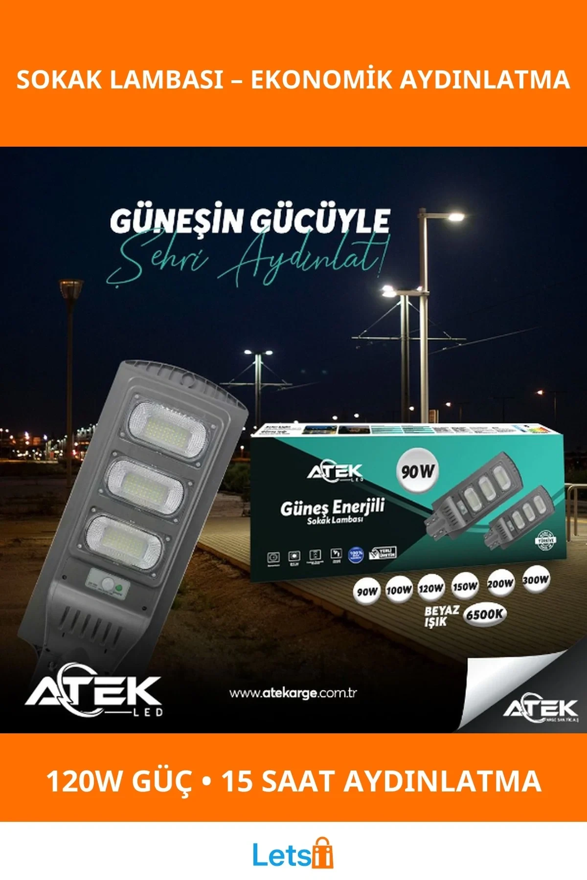 Güneş Enerjili Dayanıklı Sokak Lambası 120W Kablosuz Bahçe Aydınlatma