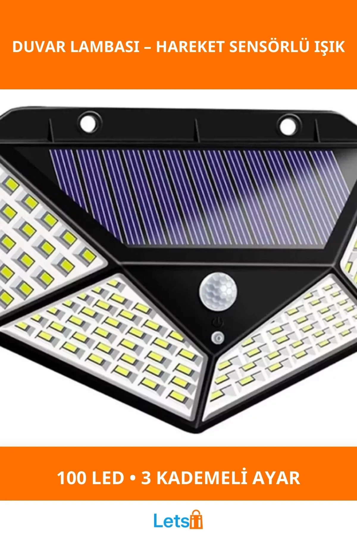 Güneş Enerjili Hareket Sensörlü 100 LED Duvar Lambası